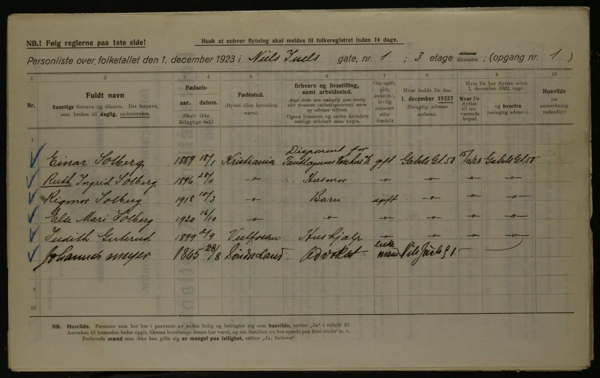 OBA, Kommunal folketelling 1.12.1923 for Kristiania, 1923, s. 77265