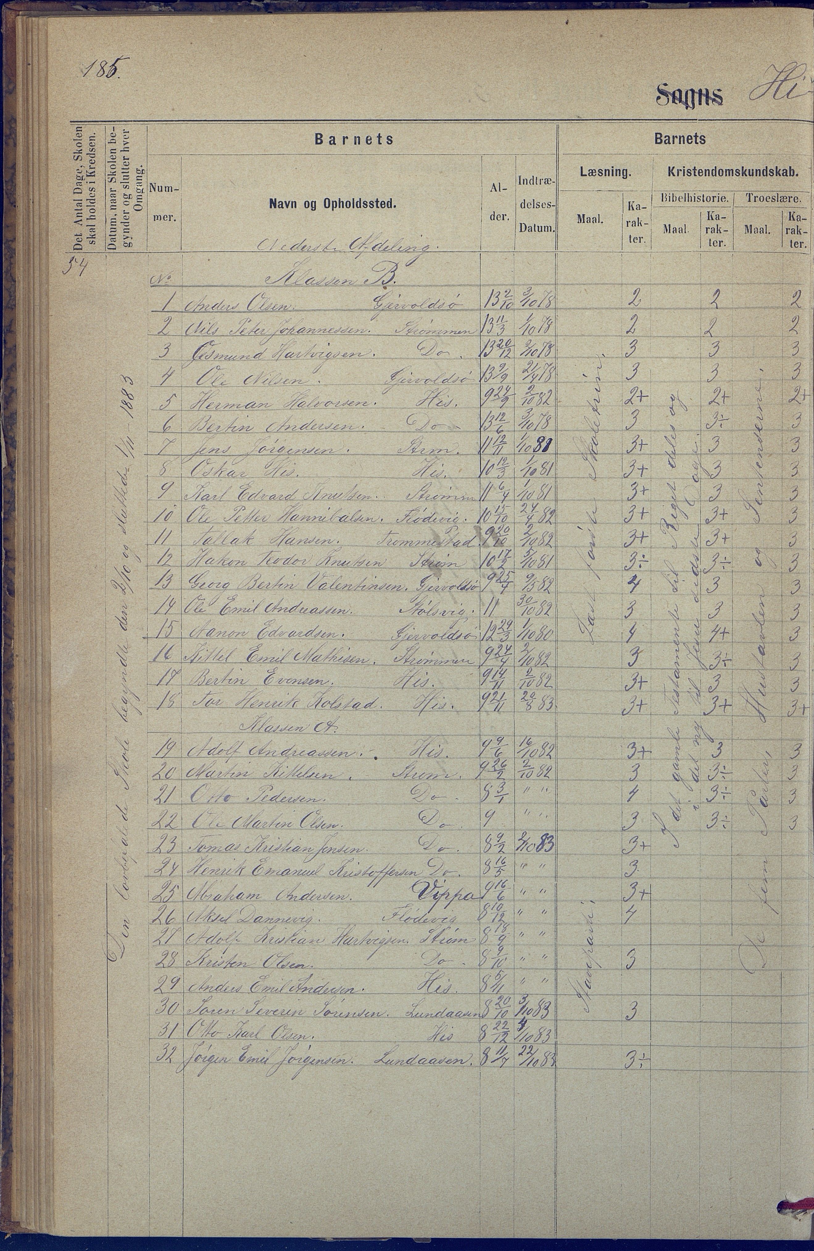 Hisøy kommune frem til 1991, AAKS/KA0922-PK/31/L0005: Skoleprotokoll, 1877-1892, s. 185