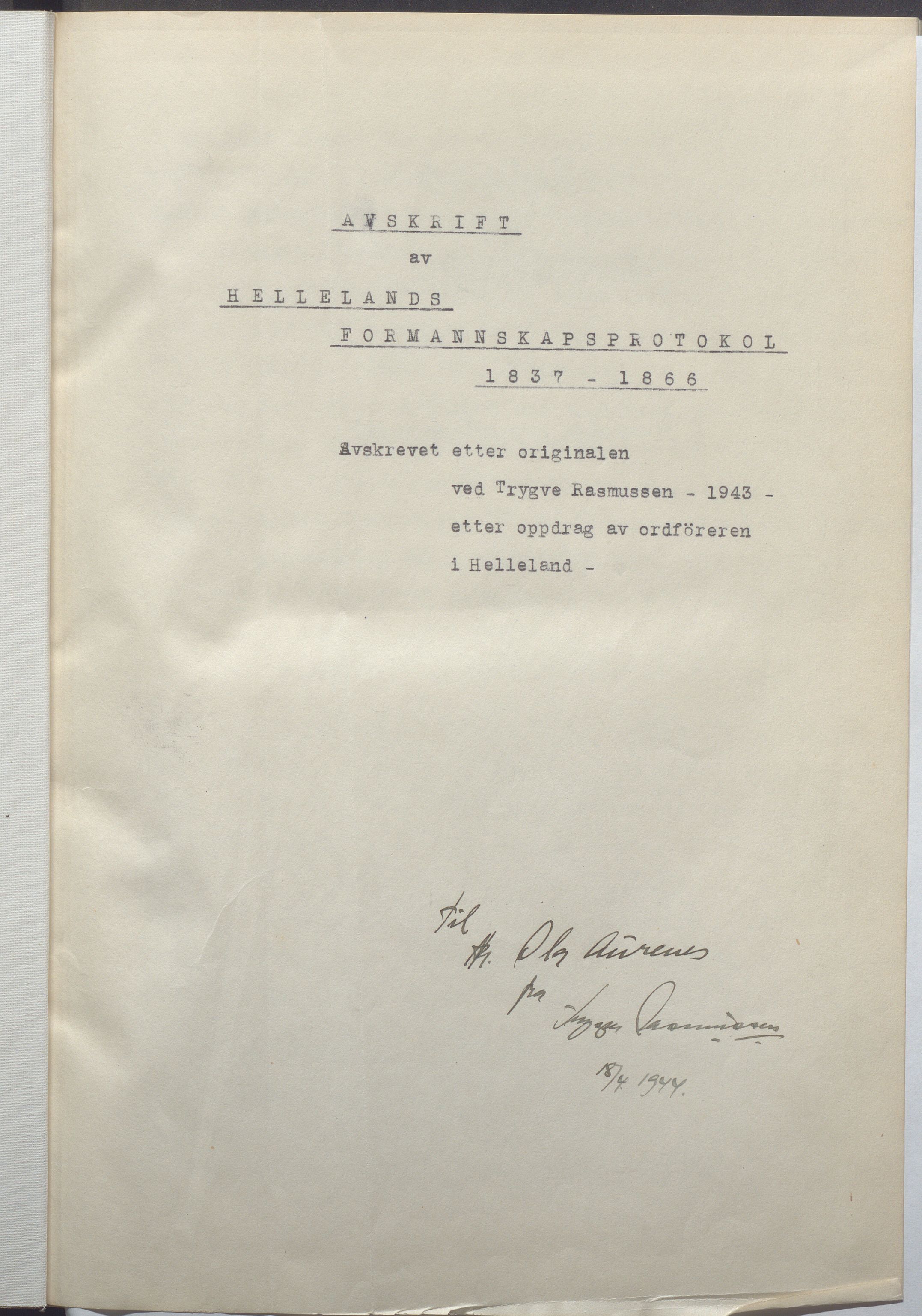 Helleland kommune - Formannskapet, IKAR/K-100479/A/Ab/L0001: Avskrift av møtebok, 1837-1866