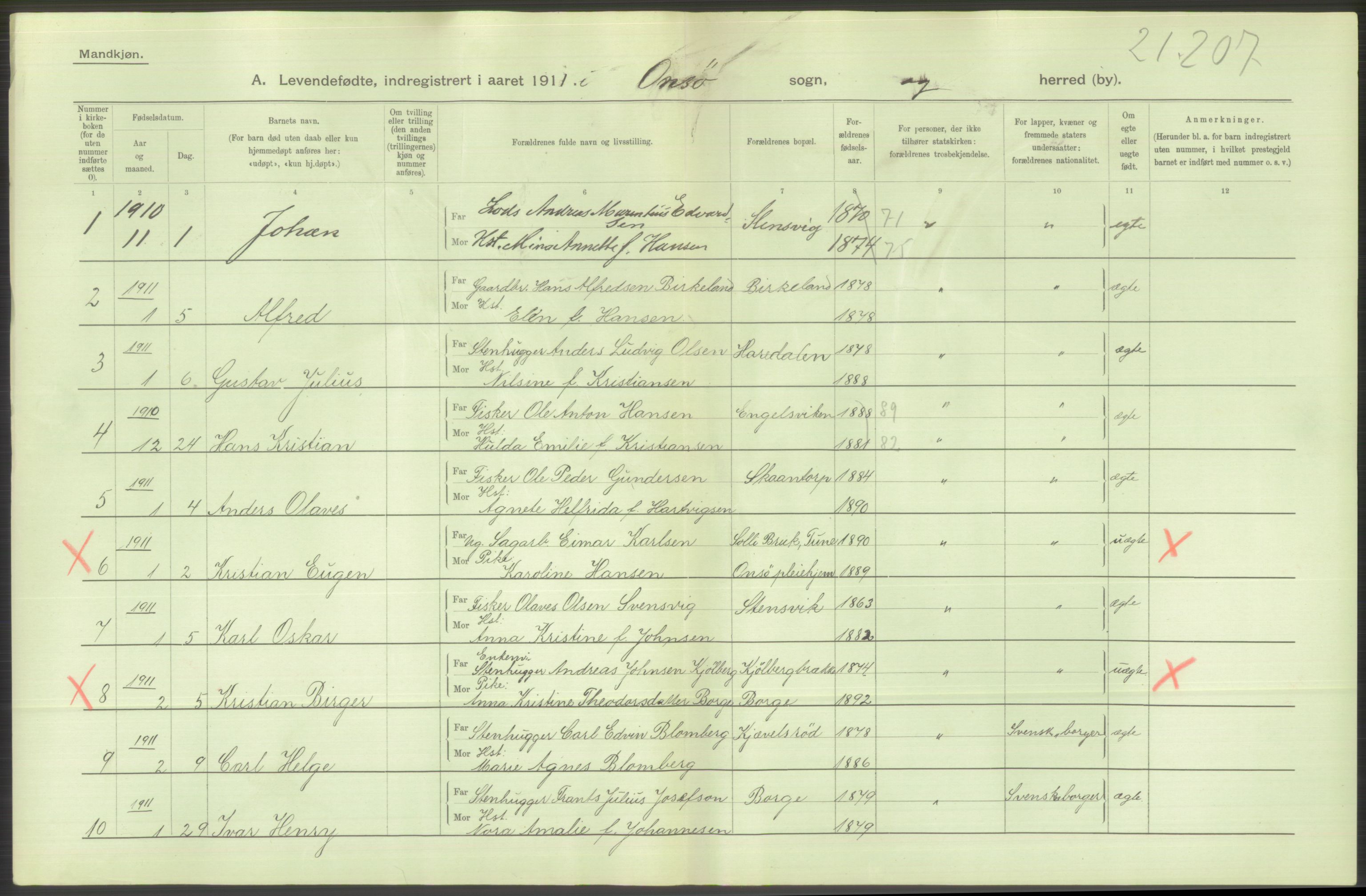 Statistisk sentralbyrå, Sosiodemografiske emner, Befolkning, AV/RA-S-2228/D/Df/Dfb/Dfba/L0001: Smålenenes amt: Levendefødte menn og kvinner. Bygder., 1911, s. 294