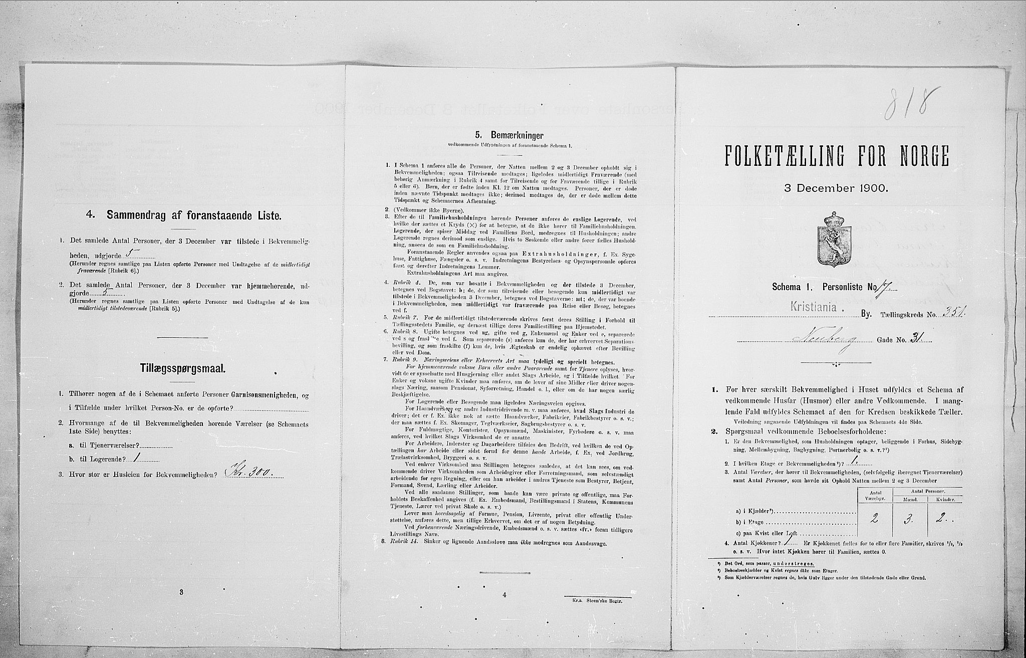 SAO, Folketelling 1900 for 0301 Kristiania kjøpstad, 1900, s. 63458