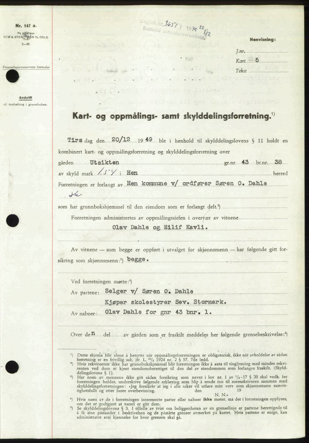 Romsdal sorenskriveri, SAT/A-4149/1/2/2C: Pantebok nr. A31, 1949-1949, Dagboknr: 3651/1949