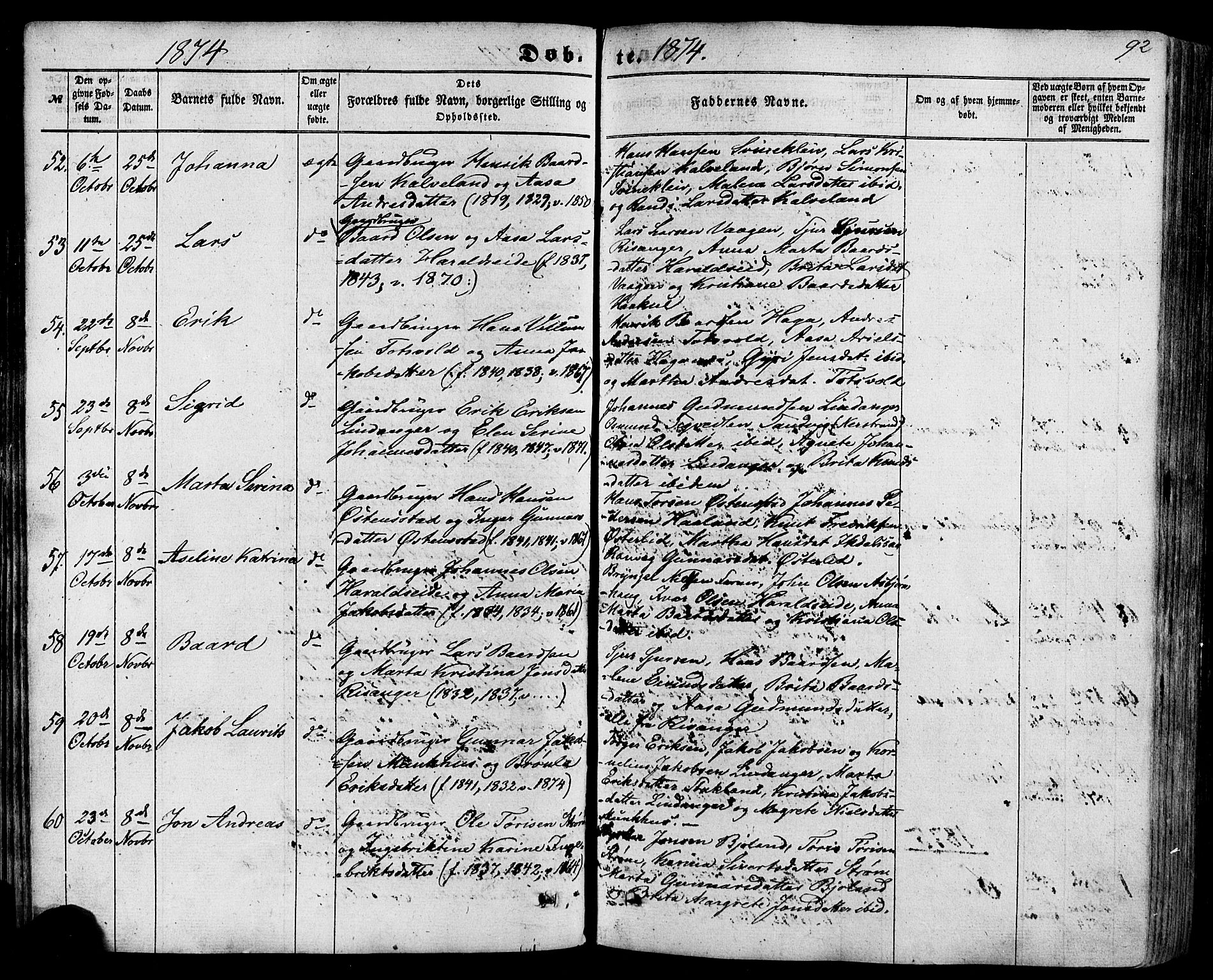 Skjold sokneprestkontor, AV/SAST-A-101847/H/Ha/Haa/L0008: Ministerialbok nr. A 8, 1856-1882, s. 92