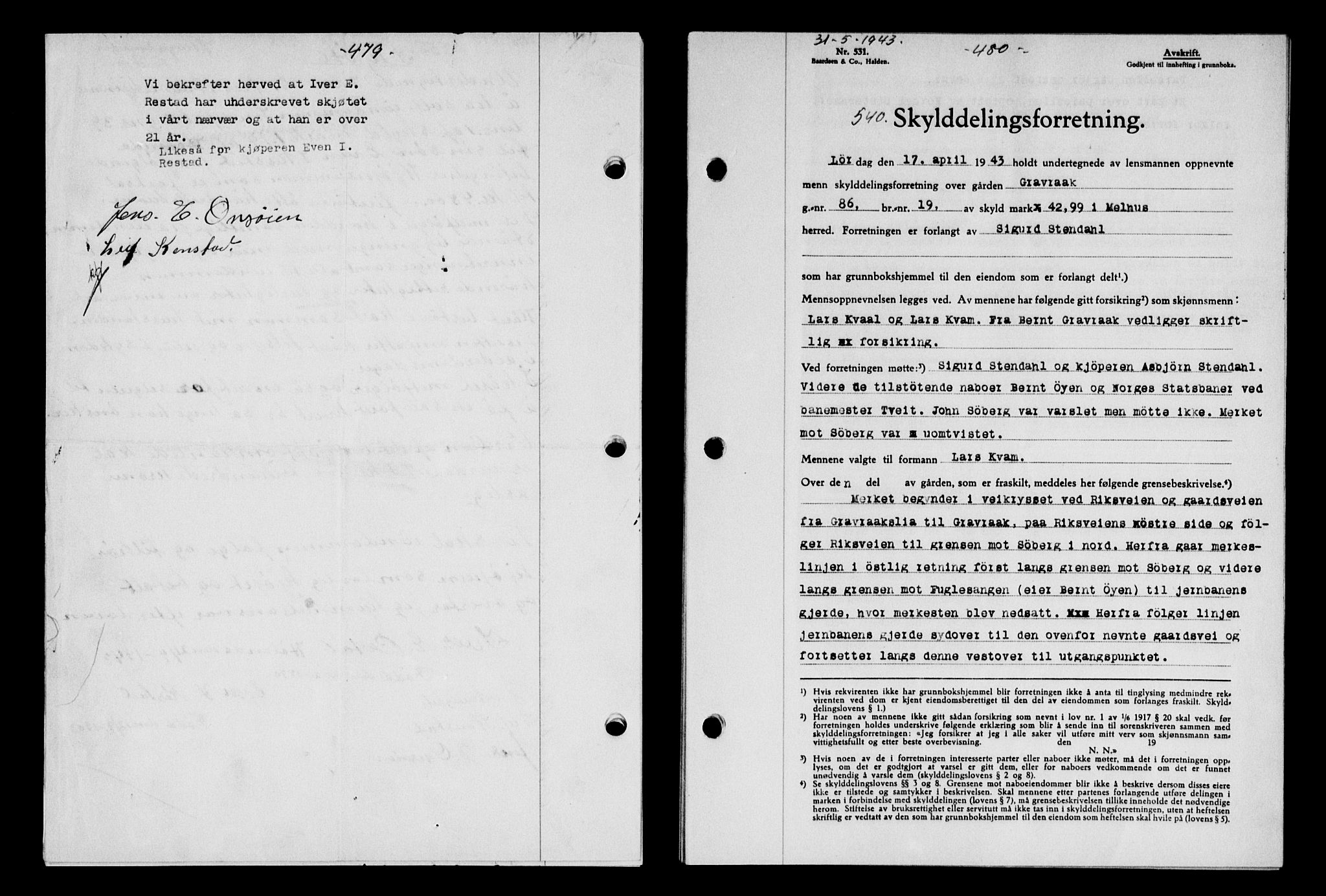Gauldal sorenskriveri, SAT/A-0014/1/2/2C/L0056: Pantebok nr. 61, 1942-1943, Dagboknr: 540/1943