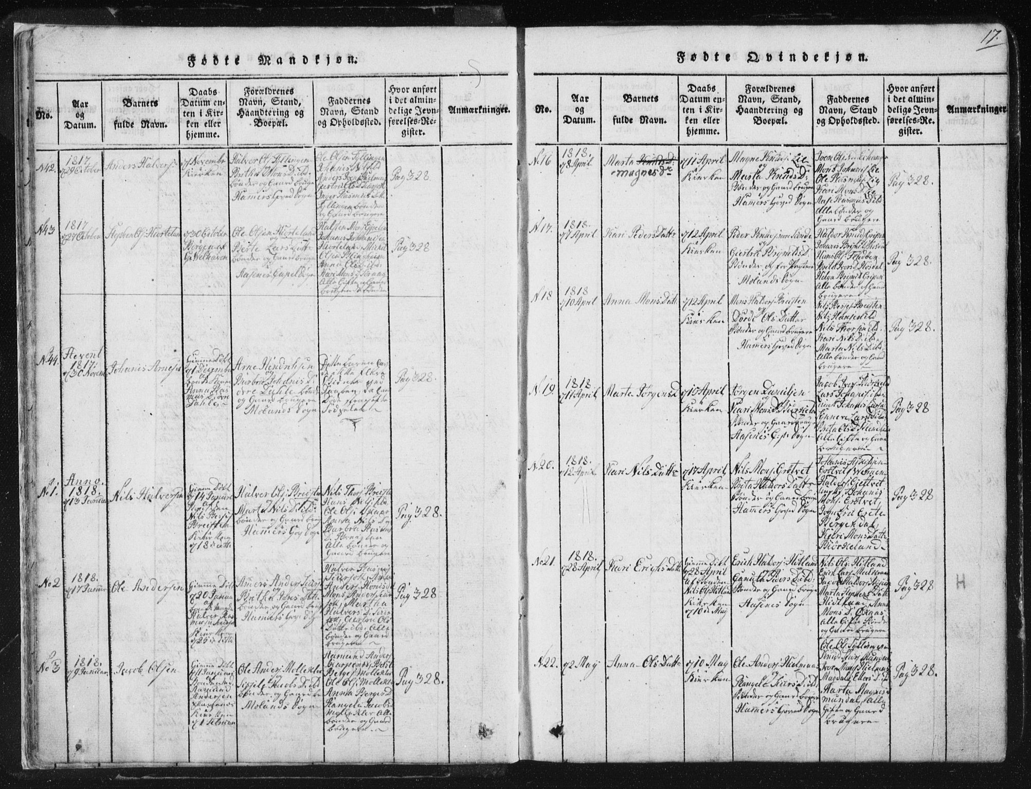 Hamre sokneprestembete, AV/SAB-A-75501/H/Ha/Haa/Haaa/L0010: Ministerialbok nr. A 10, 1816-1826, s. 17