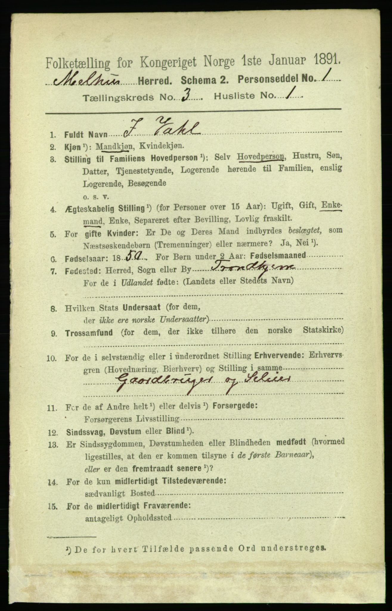 RA, Folketelling 1891 for 1653 Melhus herred, 1891, s. 1383