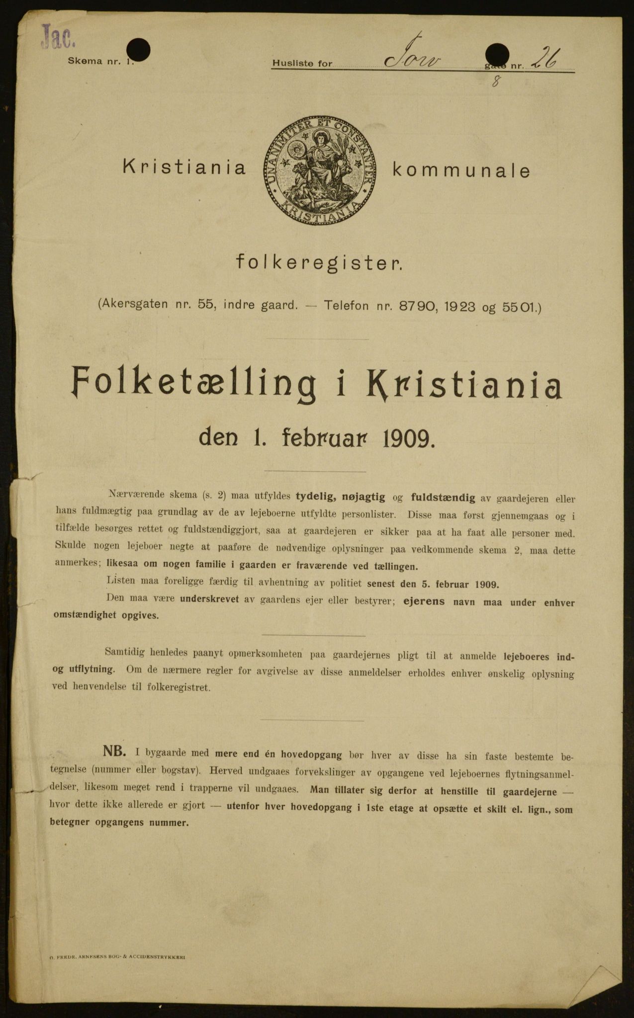 OBA, Kommunal folketelling 1.2.1909 for Kristiania kjøpstad, 1909, s. 103524