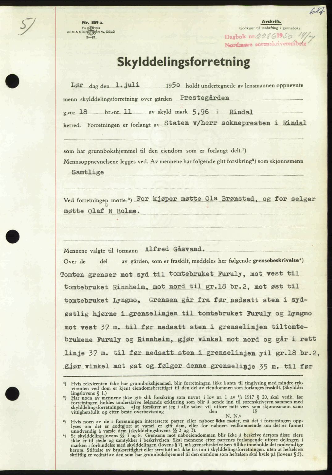 Nordmøre sorenskriveri, SAT/A-4132/1/2/2Ca: Pantebok nr. A115, 1950-1950, Dagboknr: 2286/1950