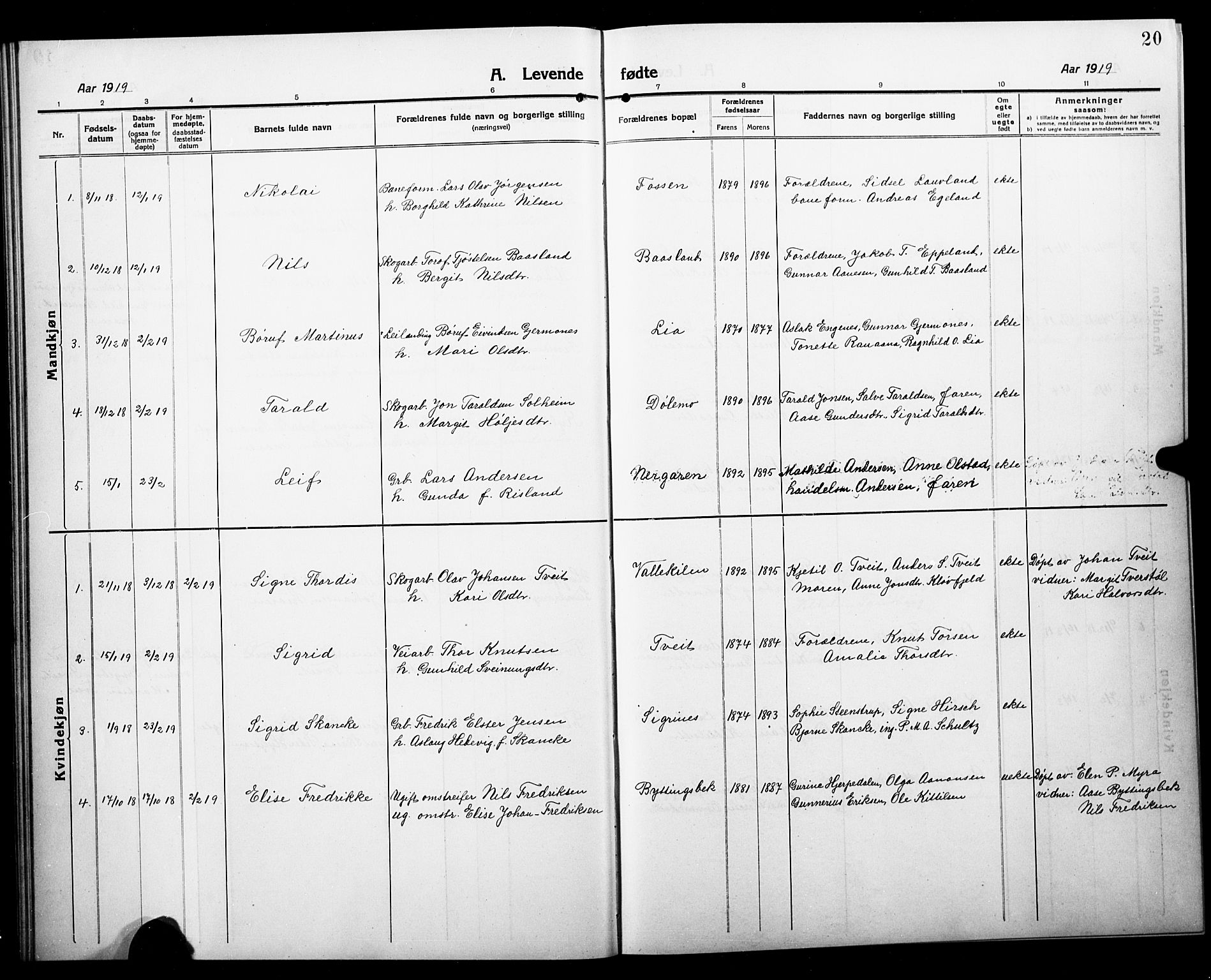 Åmli sokneprestkontor, SAK/1111-0050/F/Fb/Fbc/L0006: Klokkerbok nr. B 6, 1915-1929, s. 20