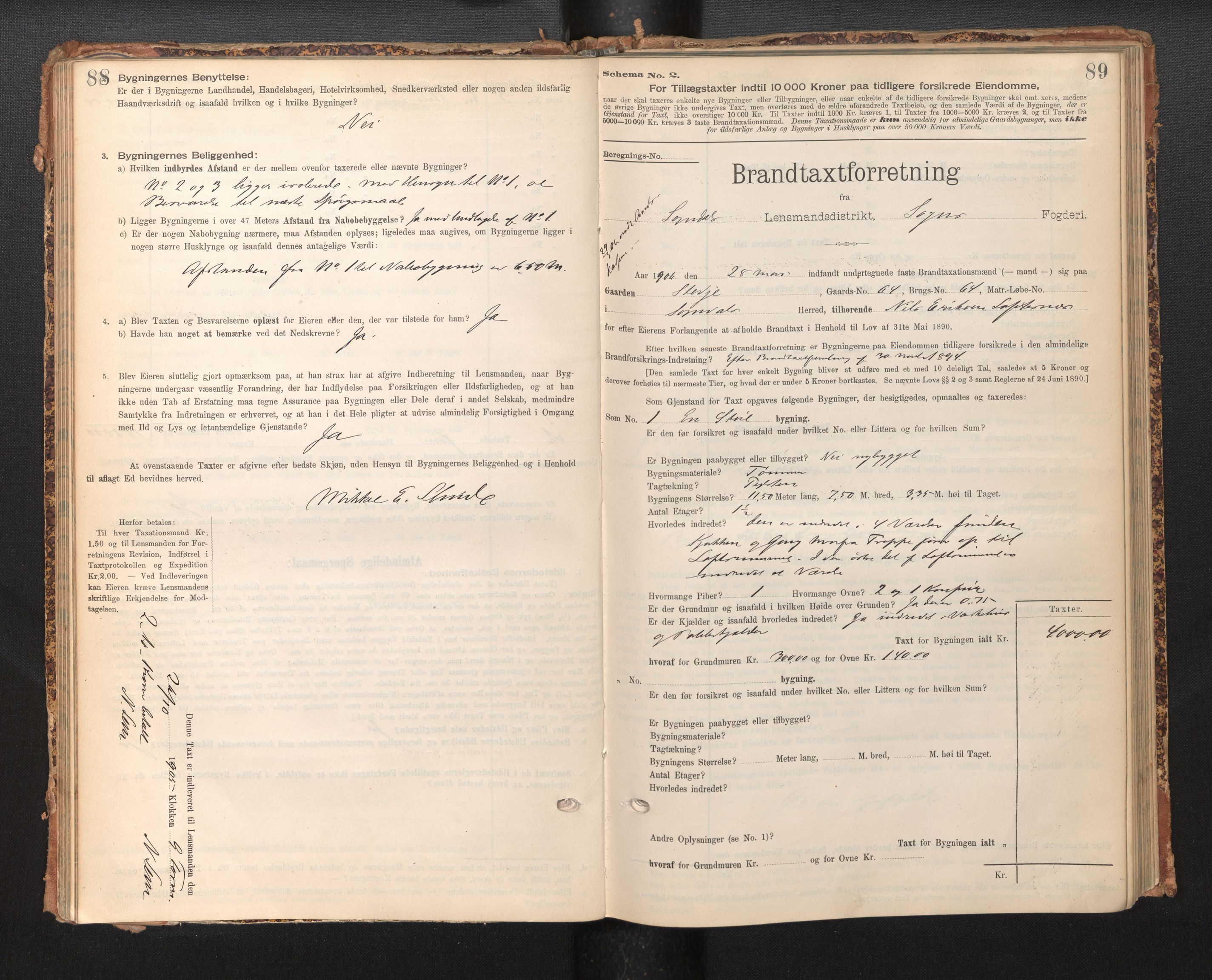 Lensmannen i Sogndal, AV/SAB-A-29901/0012/L0009: Branntakstprotokoll, skjematakst, 1901-1914, s. 88-89