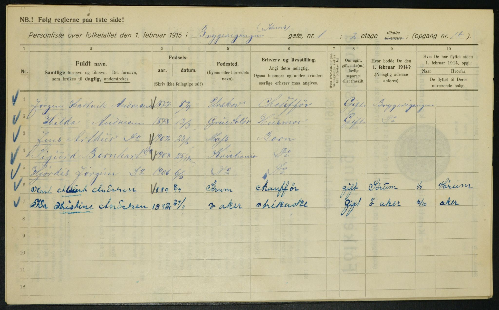 OBA, Kommunal folketelling 1.2.1915 for Kristiania, 1915, s. 9916