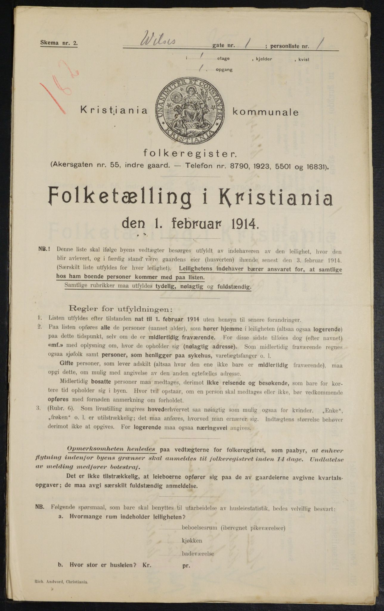 OBA, Kommunal folketelling 1.2.1914 for Kristiania, 1914, s. 129266