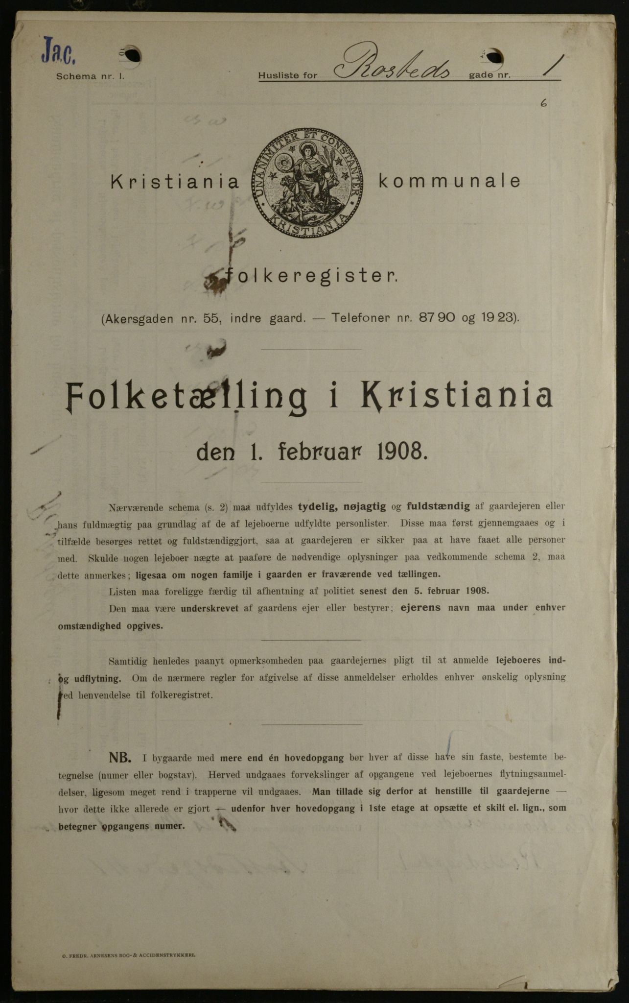 OBA, Kommunal folketelling 1.2.1908 for Kristiania kjøpstad, 1908, s. 75660