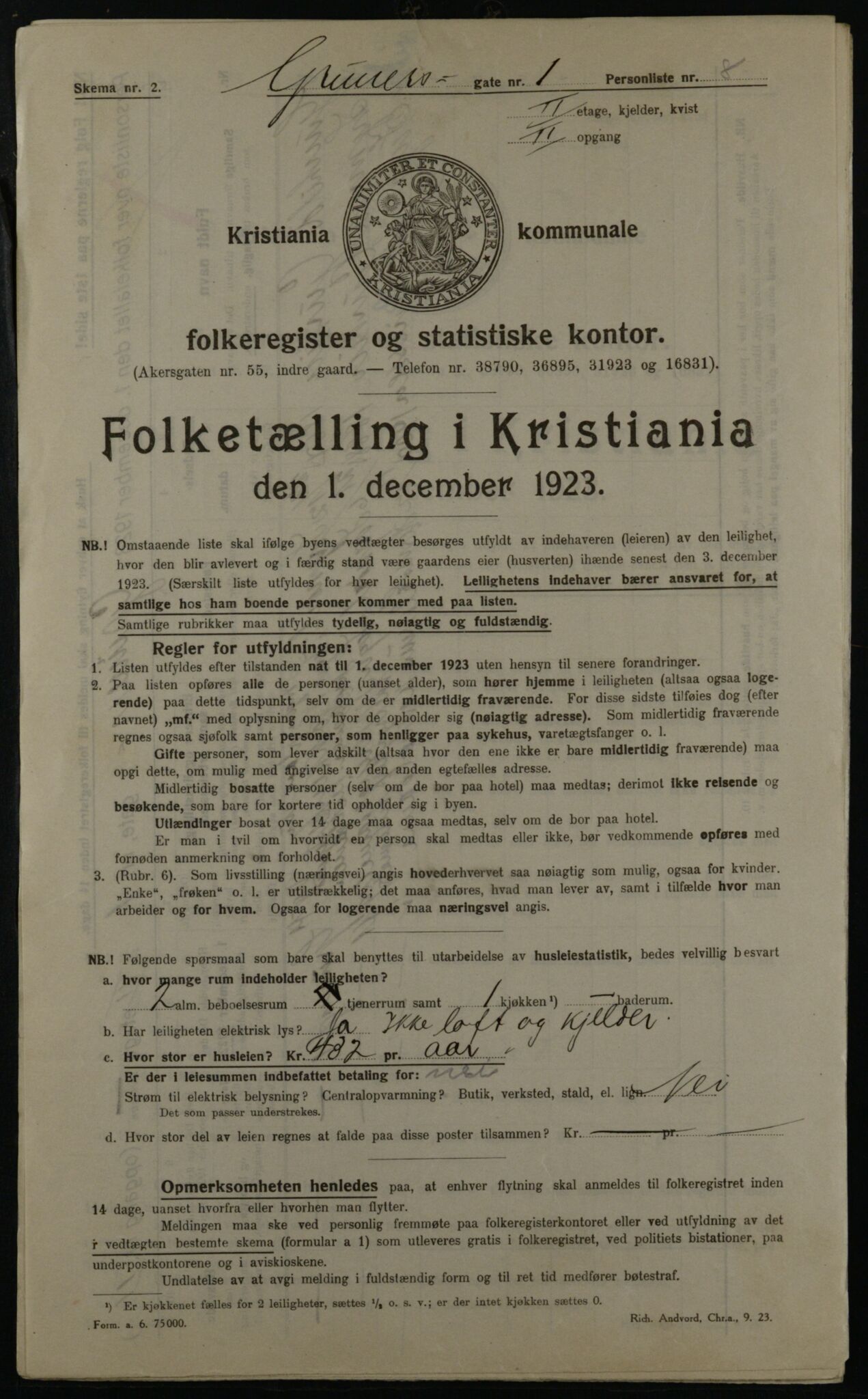 OBA, Kommunal folketelling 1.12.1923 for Kristiania, 1923, s. 34498