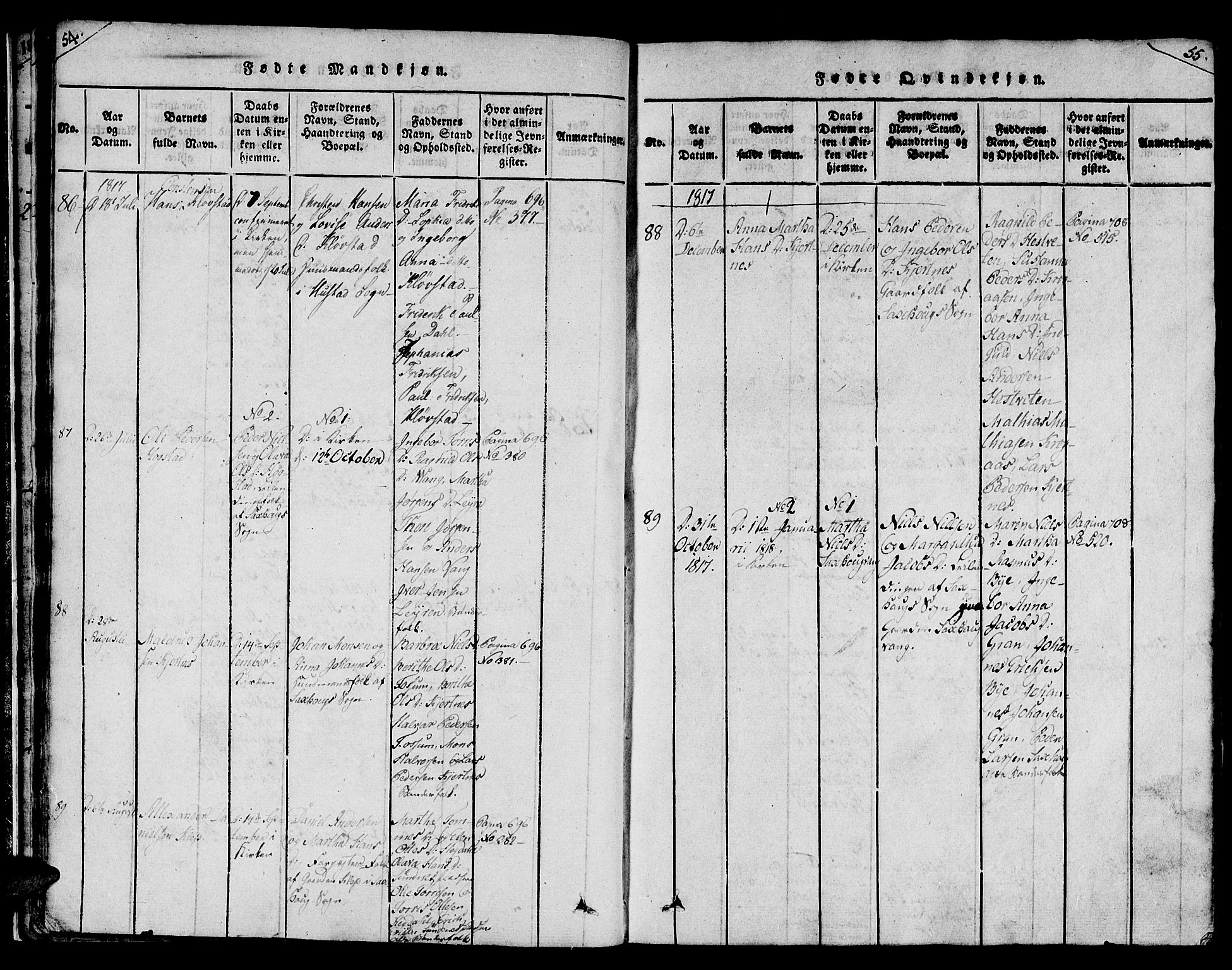 Ministerialprotokoller, klokkerbøker og fødselsregistre - Nord-Trøndelag, AV/SAT-A-1458/730/L0275: Ministerialbok nr. 730A04, 1816-1822, s. 54-55