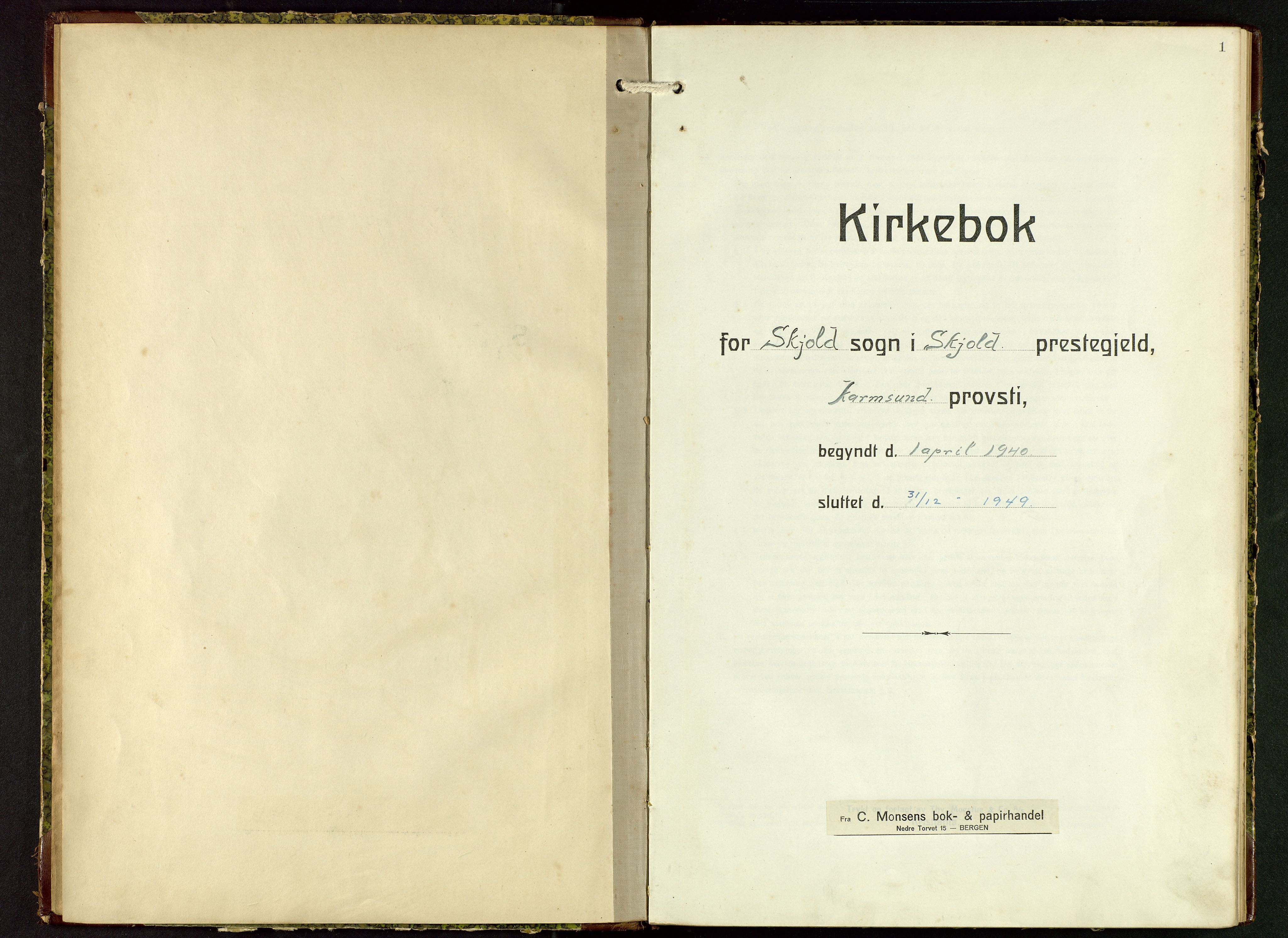 Skjold sokneprestkontor, AV/SAST-A-101847/H/Ha/Hab/L0012: Klokkerbok nr. B 12, 1940-1949, s. 1