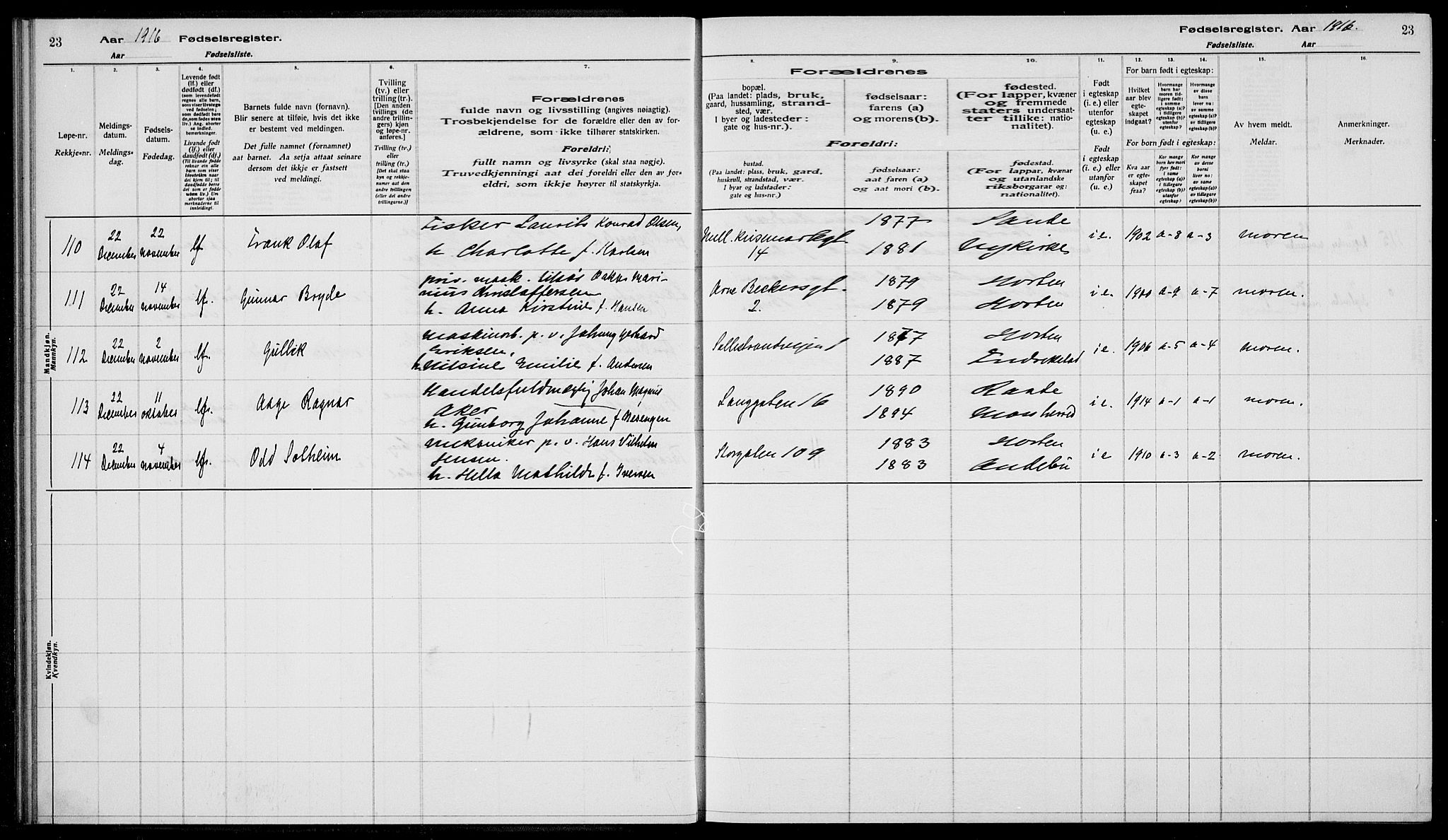 Horten kirkebøker, AV/SAKO-A-348/J/Ja/L0001: Fødselsregister nr. 1, 1916-1923, s. 23