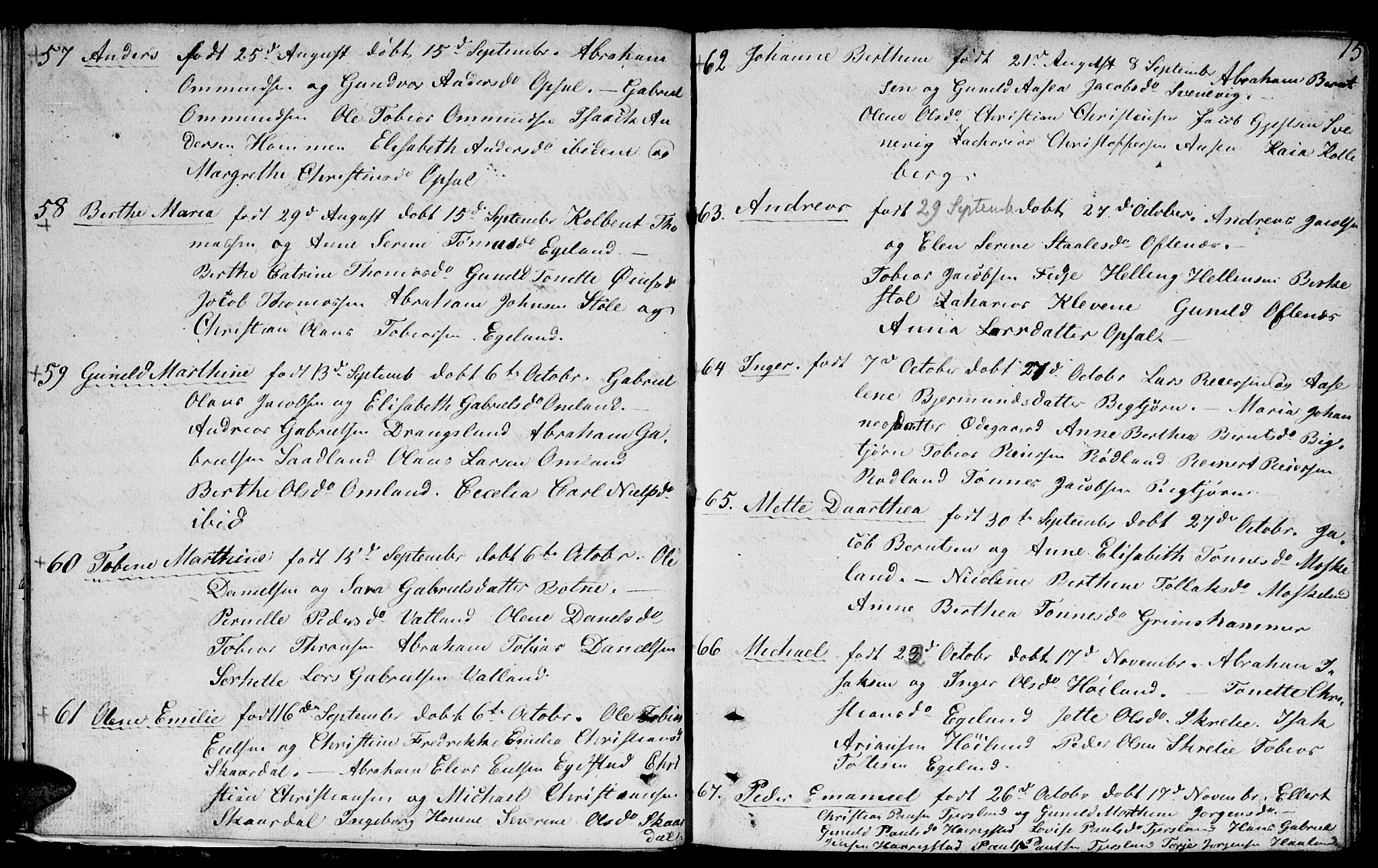 Lyngdal sokneprestkontor, AV/SAK-1111-0029/F/Fb/Fbc/L0002: Klokkerbok nr. B 2, 1849-1864, s. 15