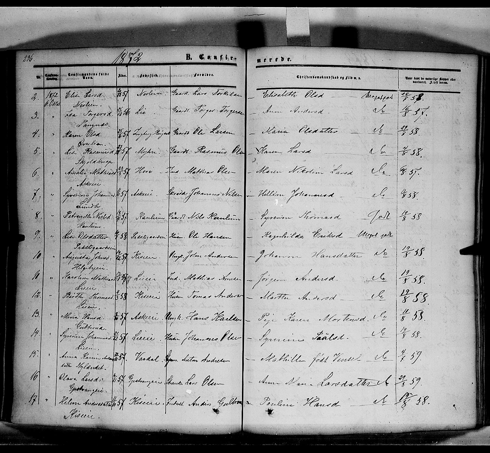 Nes prestekontor, Hedmark, AV/SAH-PREST-020/K/Ka/L0004: Ministerialbok nr. 4, 1852-1886, s. 236