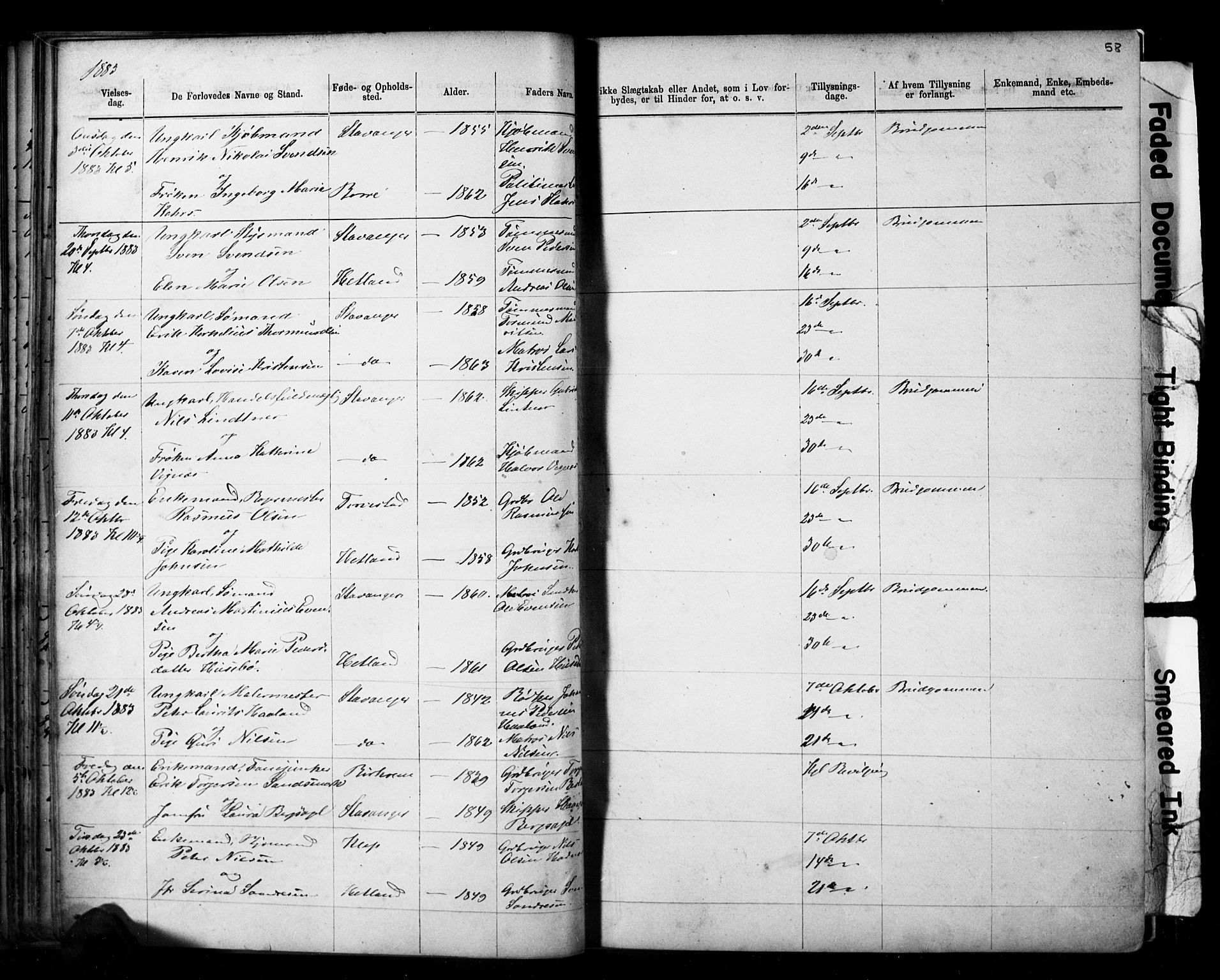 Domkirken sokneprestkontor, AV/SAST-A-101812/001/30/30BB/L0014: Klokkerbok nr. B 14, 1875-1902, s. 58