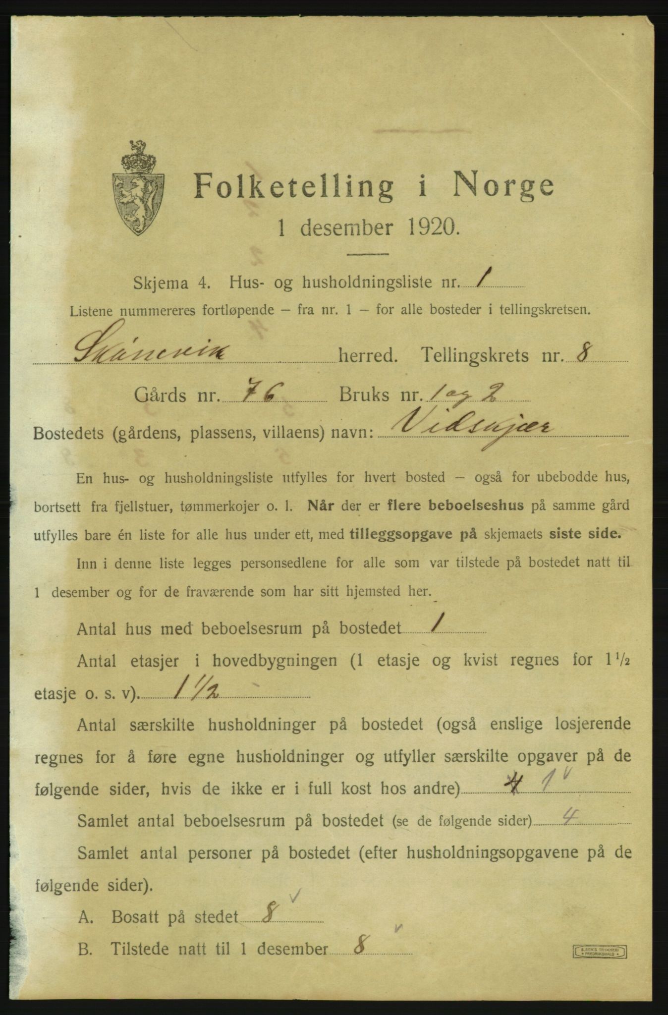 SAB, Folketelling 1920 for 1212 Skånevik herred, 1920, s. 988