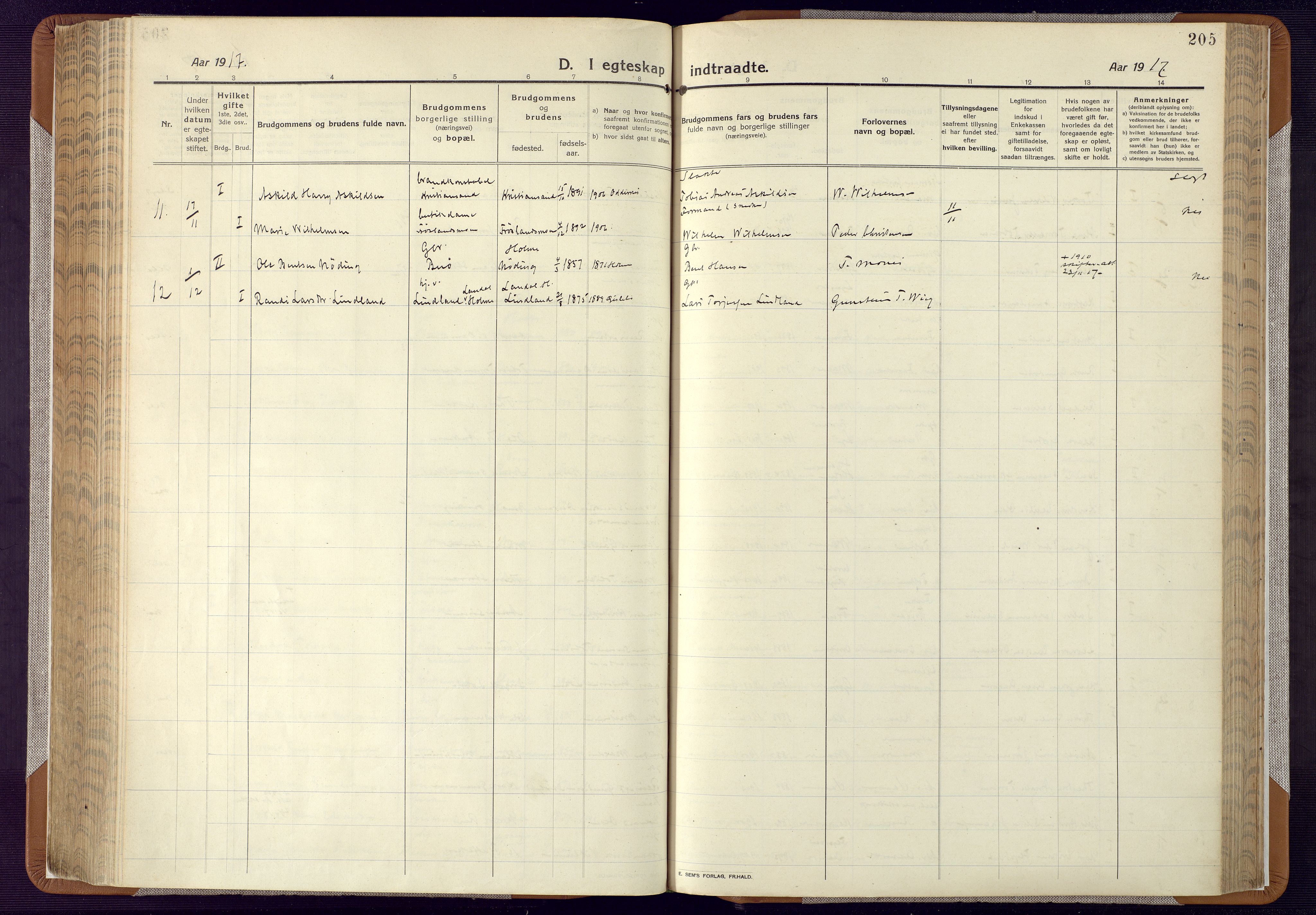 Mandal sokneprestkontor, SAK/1111-0030/F/Fa/Faa/L0022: Ministerialbok nr. A 22, 1913-1925, s. 205