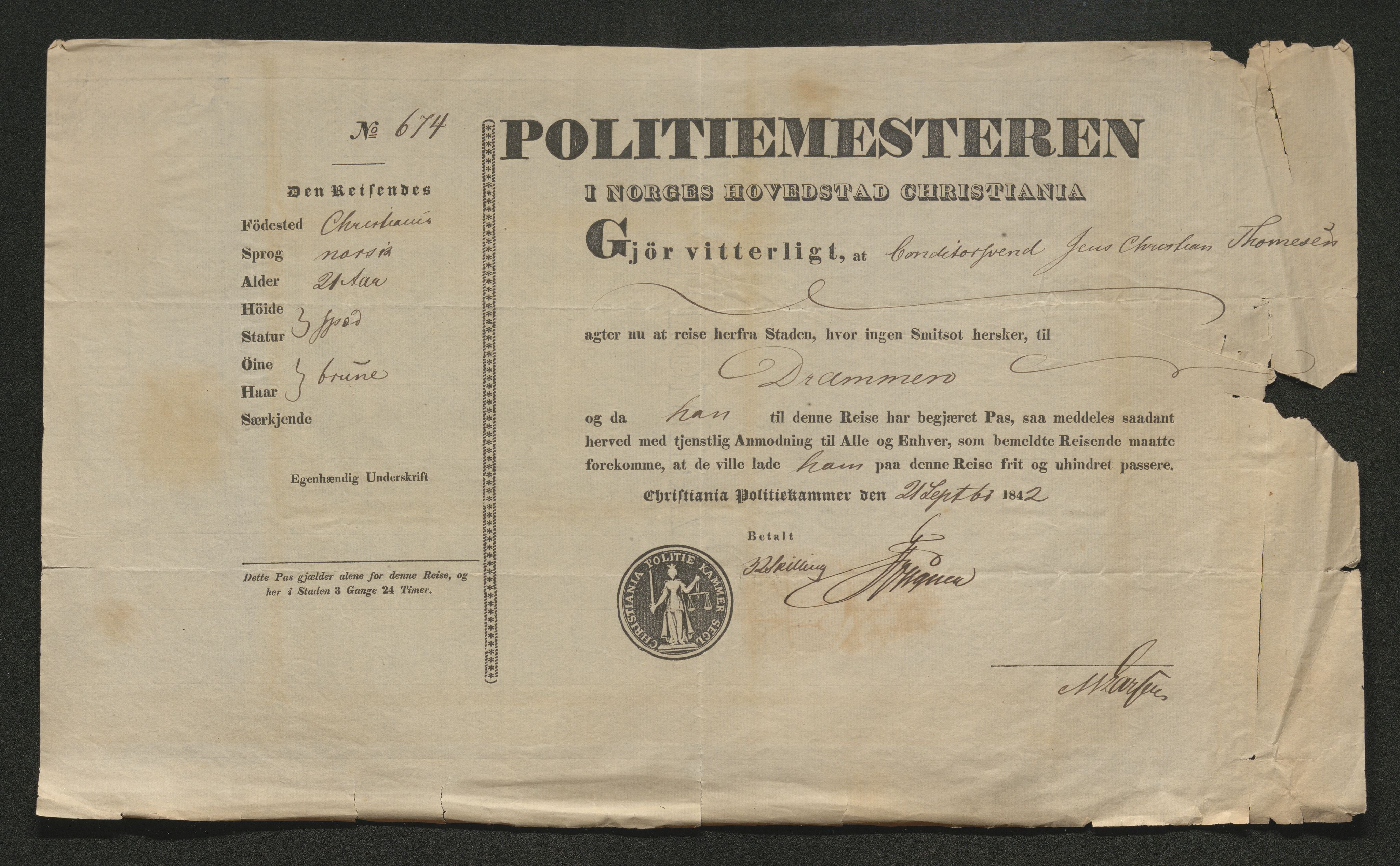 Drammen politikammer, AV/SAKO-A-623/I/Ia/Iab/L0006: Innleverte pass, 1841-1842, s. 569