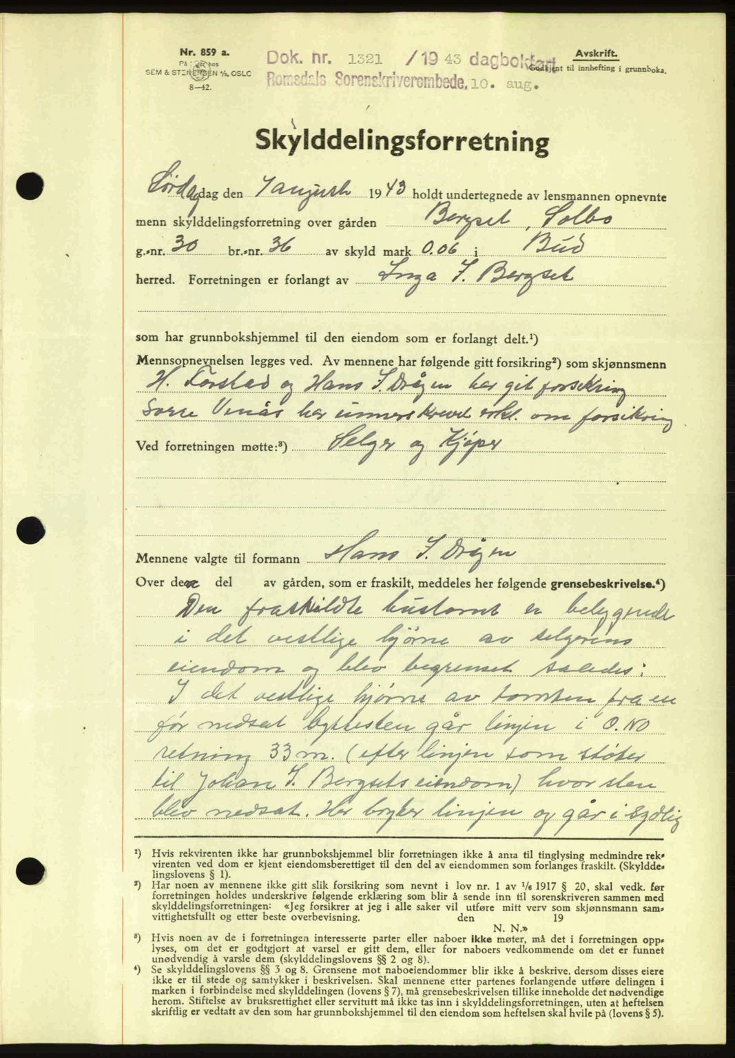 Romsdal sorenskriveri, SAT/A-4149/1/2/2C: Pantebok nr. A14, 1943-1943, Dagboknr: 1321/1943