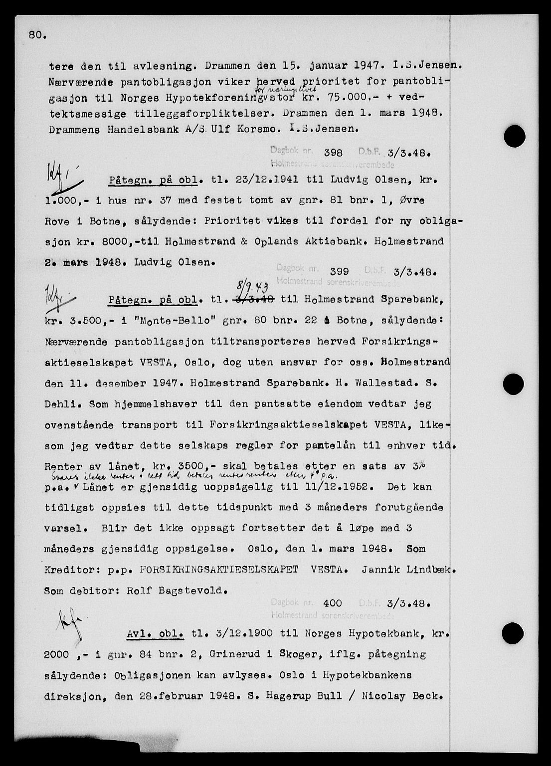 Holmestrand sorenskriveri, SAKO/A-67/G/Ga/Gab/L0058: Pantebok nr. B-58, 1947-1948, s. 80, Dagboknr: 398/1948