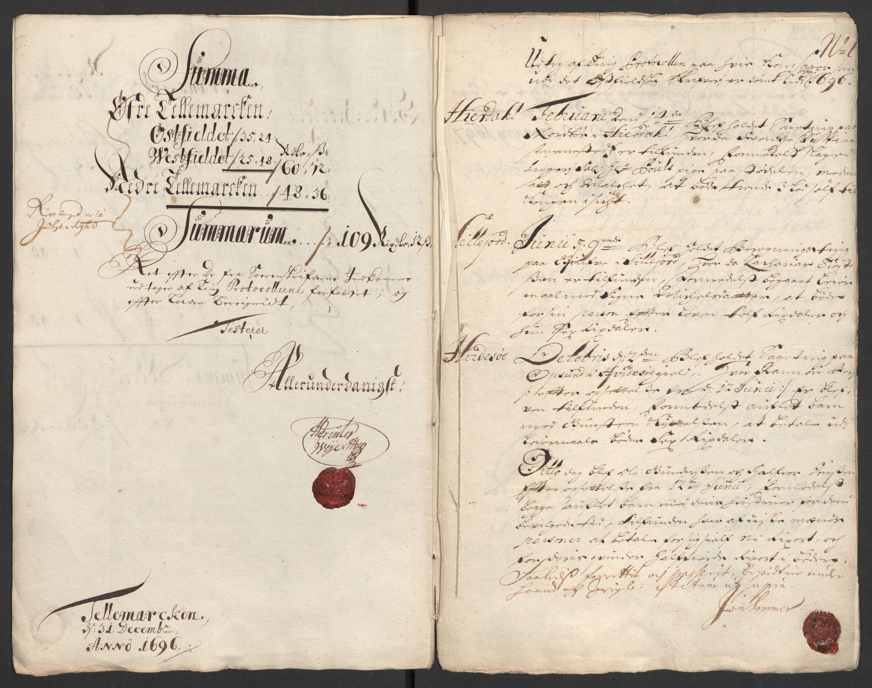 Rentekammeret inntil 1814, Reviderte regnskaper, Fogderegnskap, AV/RA-EA-4092/R36/L2094: Fogderegnskap Øvre og Nedre Telemark og Bamble, 1696, s. 47