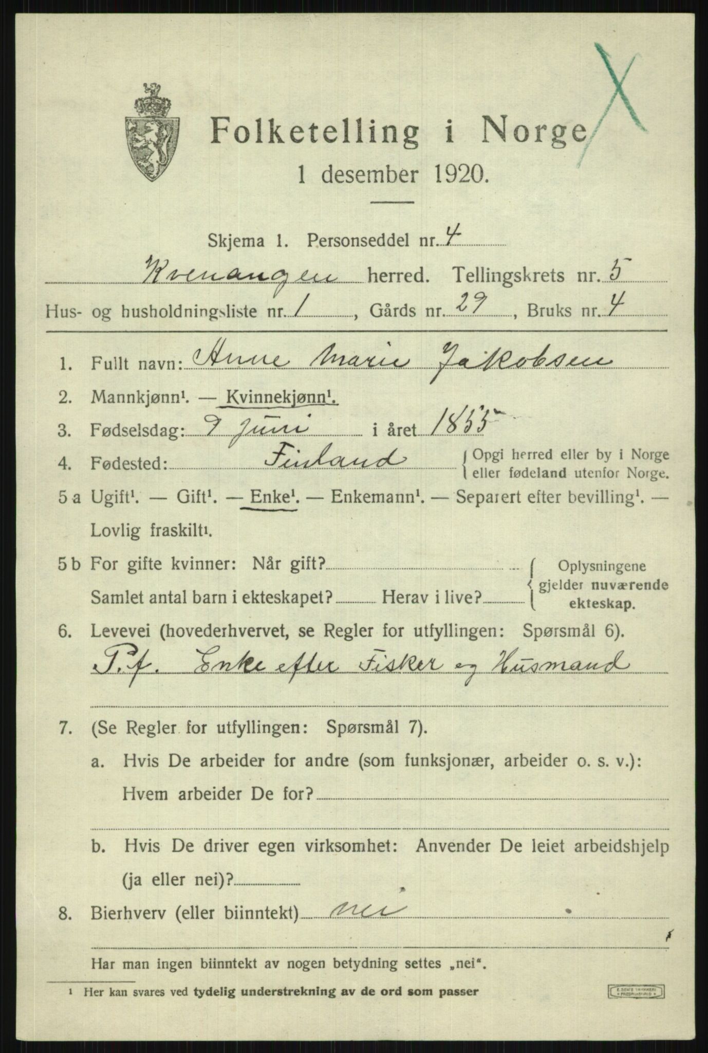 SATØ, Folketelling 1920 for 1943 Kvænangen herred, 1920, s. 3080