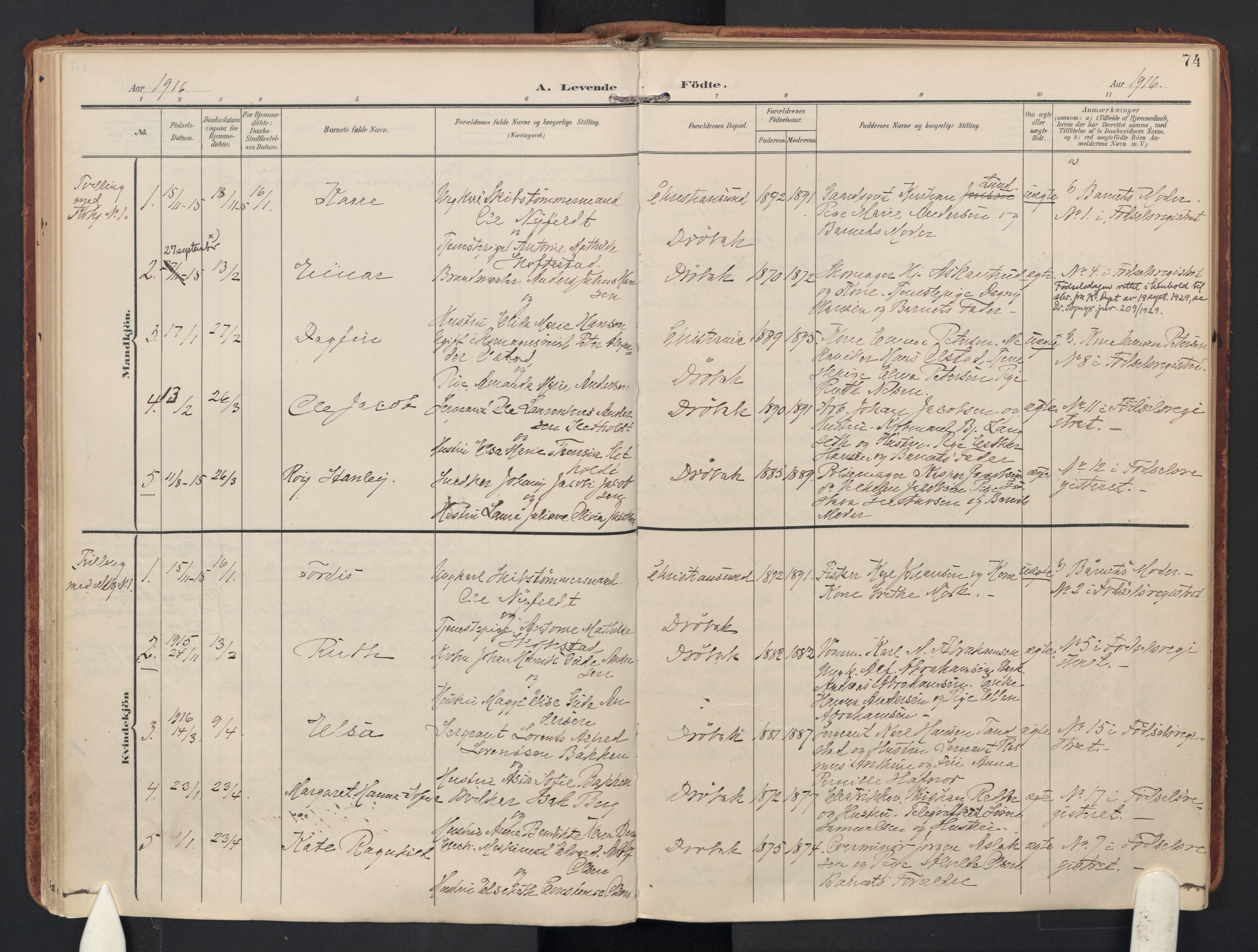 Drøbak prestekontor Kirkebøker, AV/SAO-A-10142a/F/Fb/L0003: Ministerialbok nr. II 3, 1897-1918, s. 74
