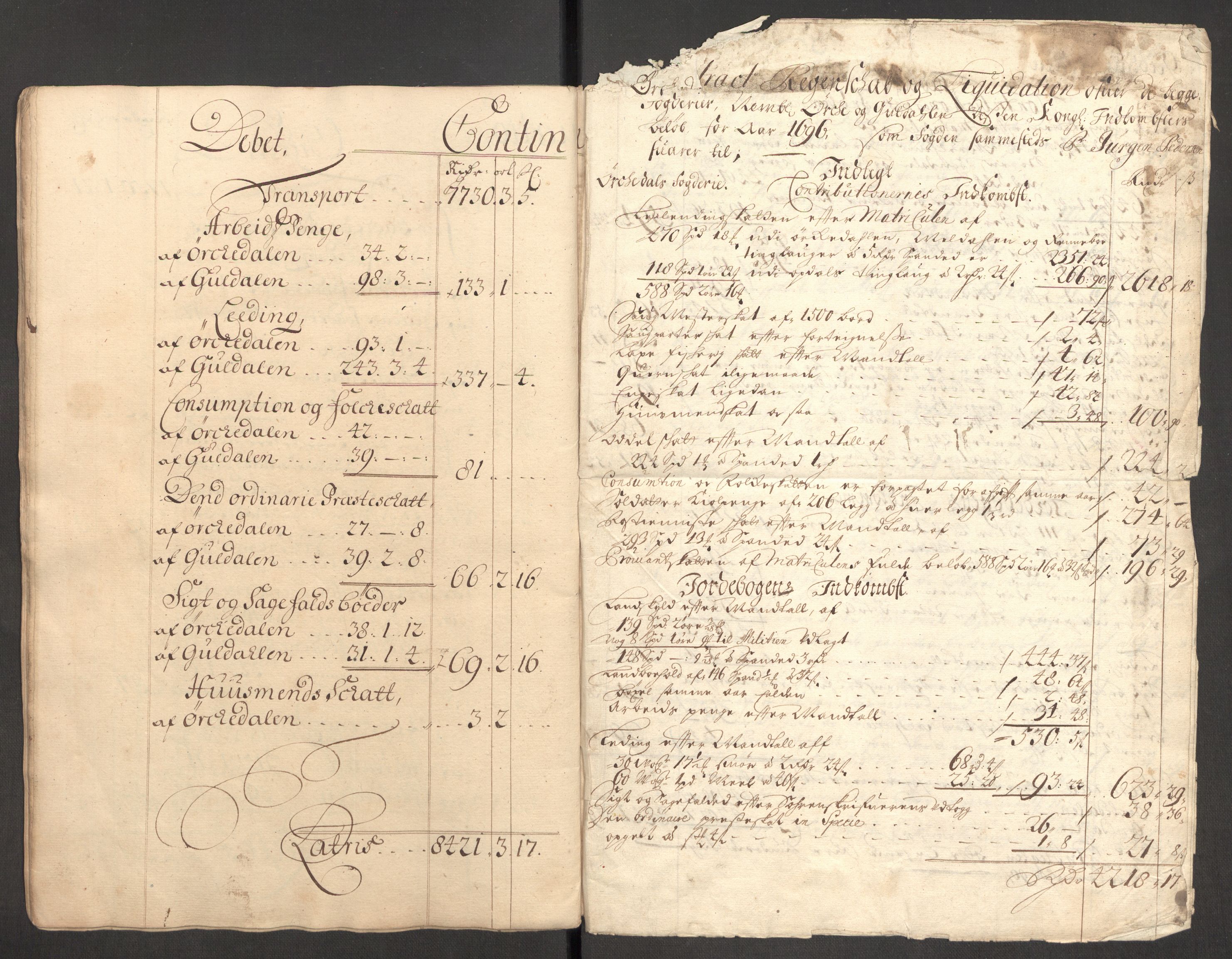 Rentekammeret inntil 1814, Reviderte regnskaper, Fogderegnskap, AV/RA-EA-4092/R60/L3946: Fogderegnskap Orkdal og Gauldal, 1696, s. 26