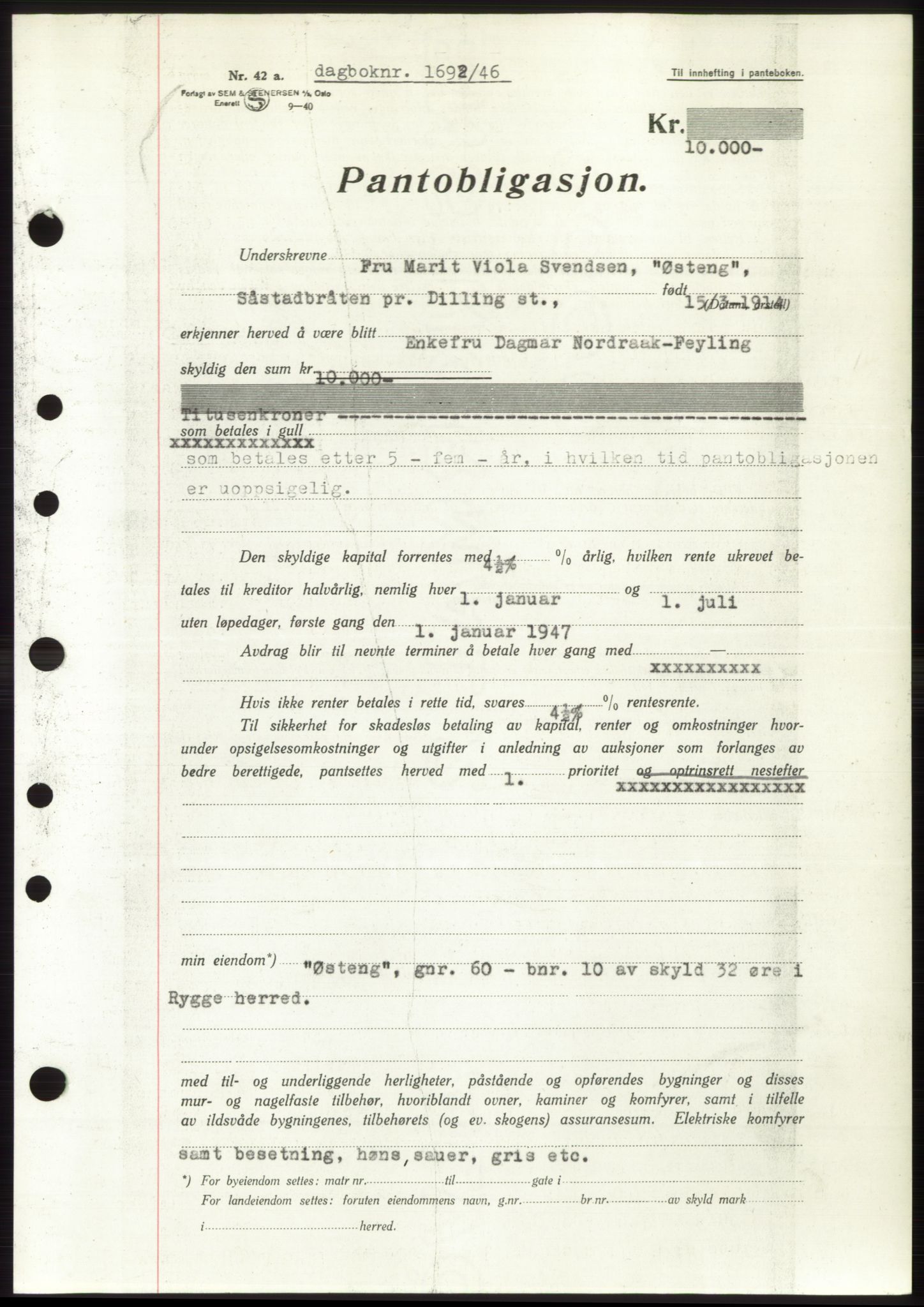 Moss sorenskriveri, SAO/A-10168: Pantebok nr. B15, 1946-1946, Dagboknr: 1692/1946
