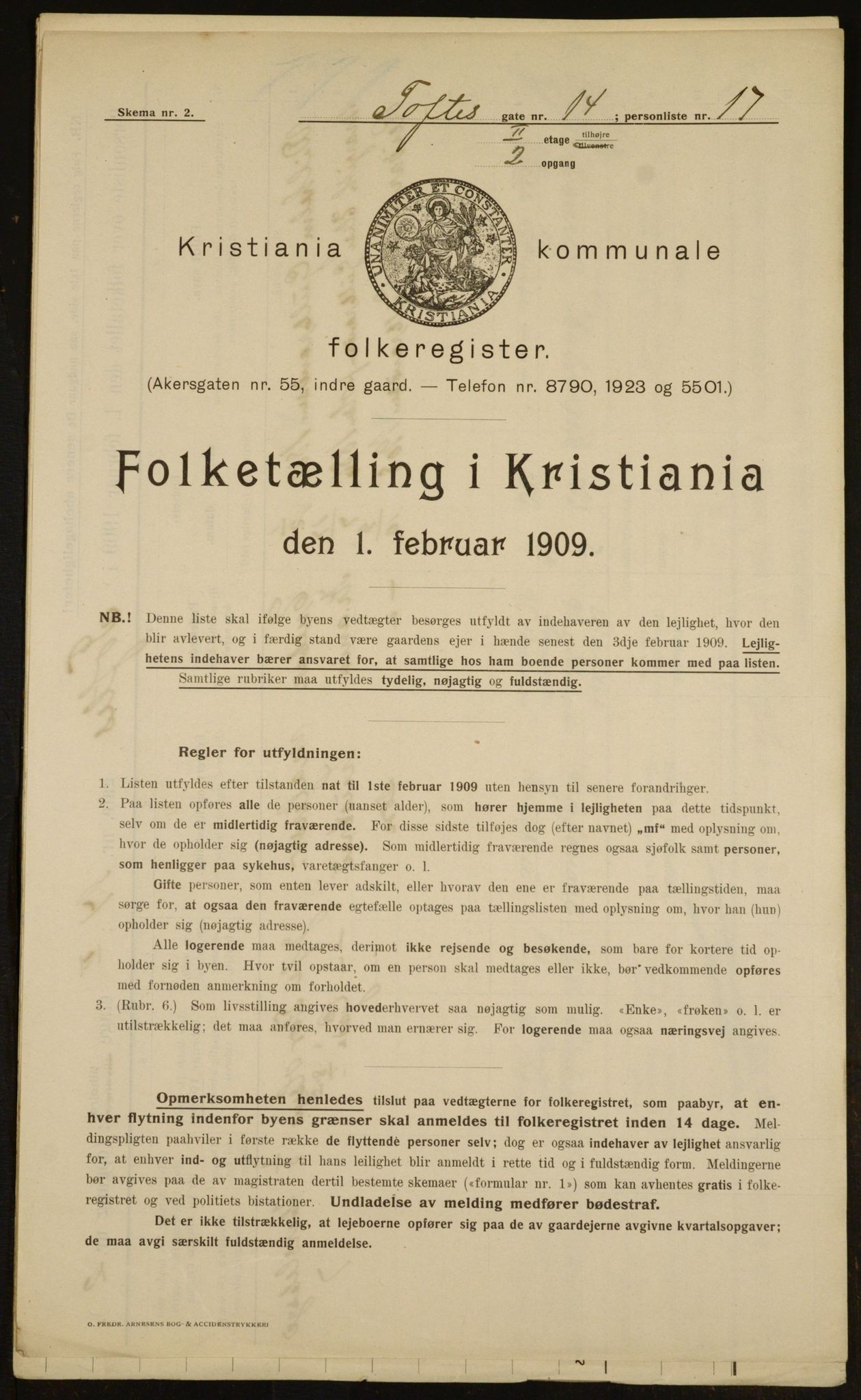 OBA, Kommunal folketelling 1.2.1909 for Kristiania kjøpstad, 1909, s. 101110