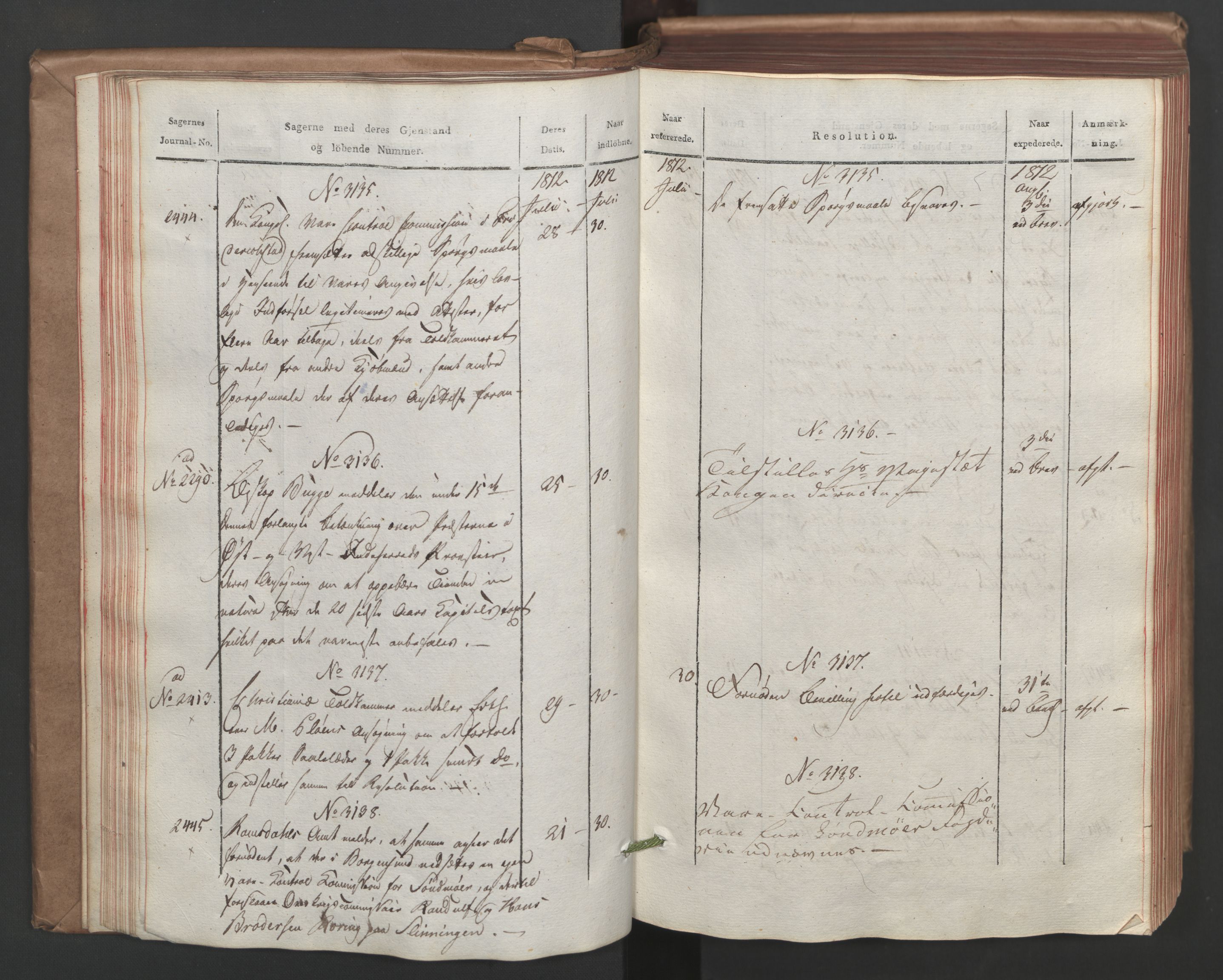 Stattholderembetet 1810-1814, 1. kontor (Kontor A), AV/RA-EA-2872/Ab/L0004: Referatprotokoll,  j.nr. 2338-3328a,  l.nr. 3011-4214a, 1812, s. 30