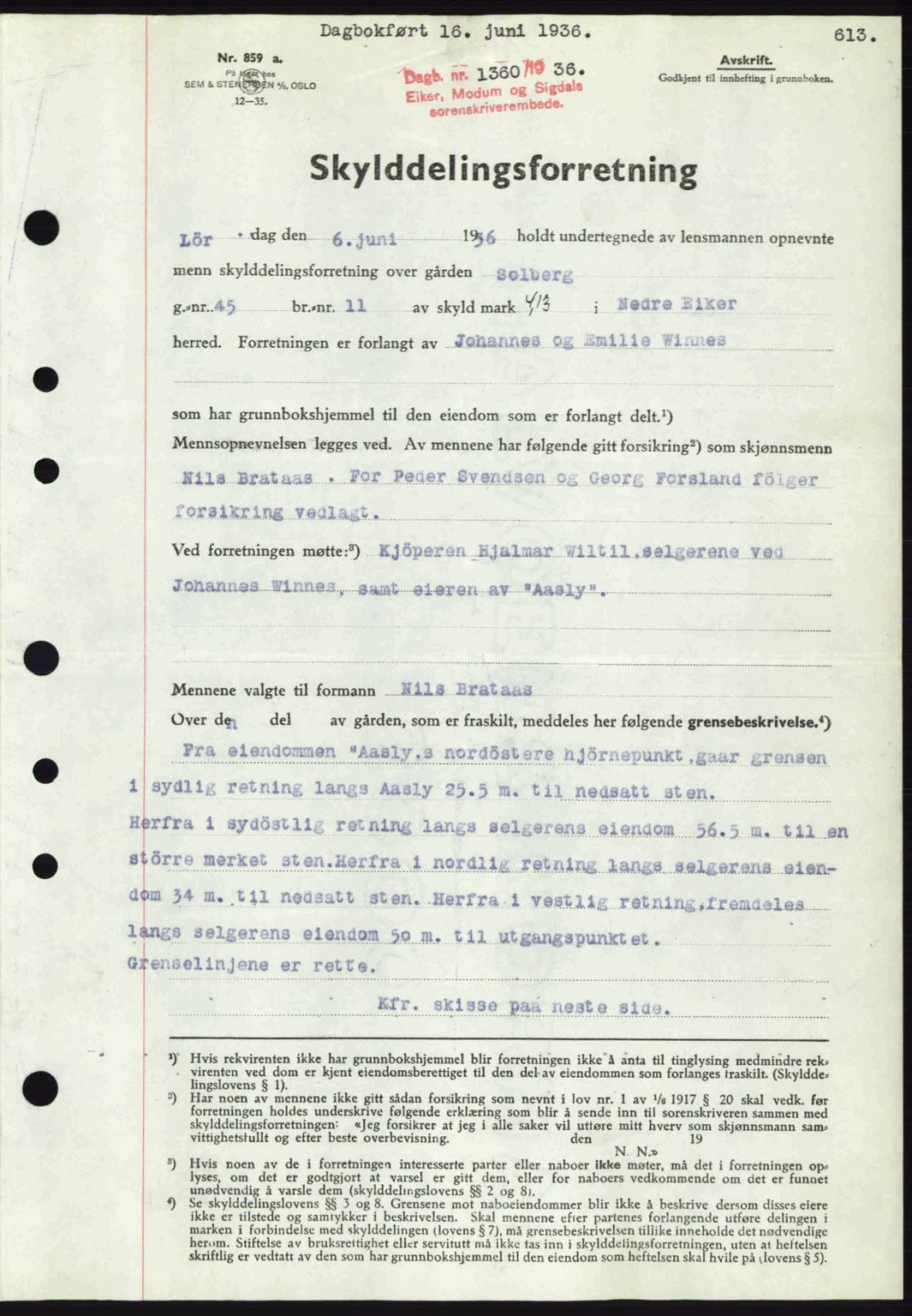 Eiker, Modum og Sigdal sorenskriveri, SAKO/A-123/G/Ga/Gab/L0032: Pantebok nr. A2, 1936-1936, Dagboknr: 1360/1936