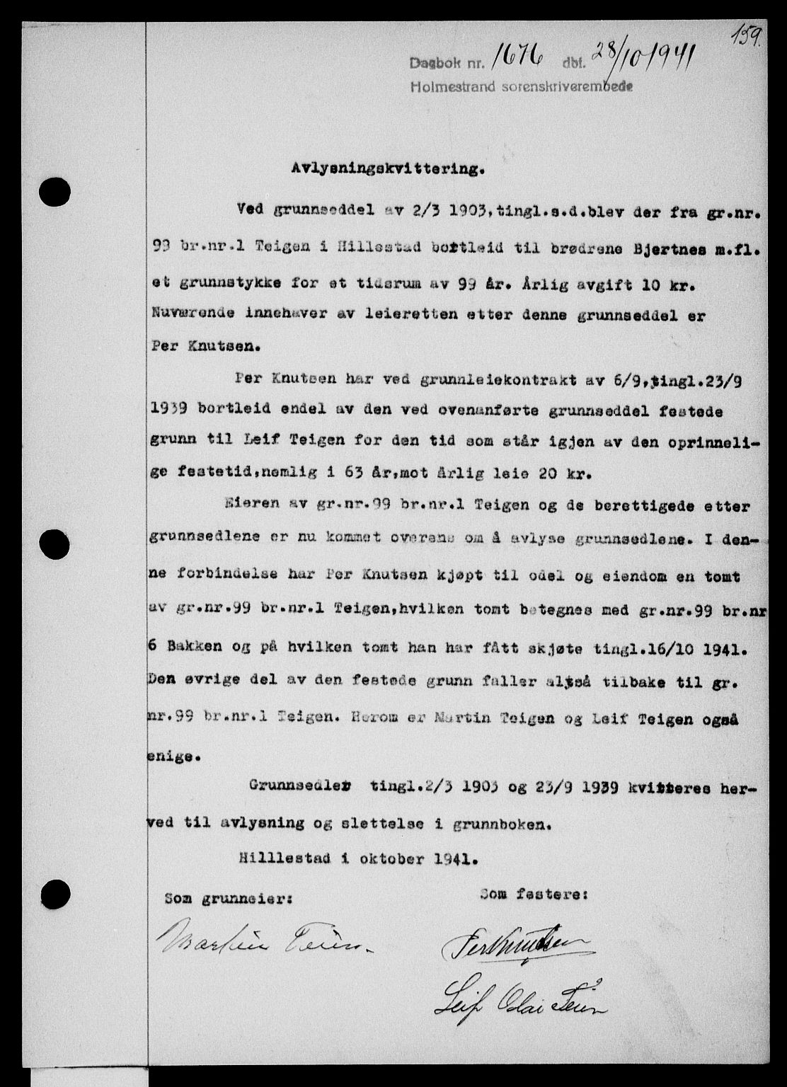 Holmestrand sorenskriveri, SAKO/A-67/G/Ga/Gaa/L0054: Pantebok nr. A-54, 1941-1942, Dagboknr: 1676/1941