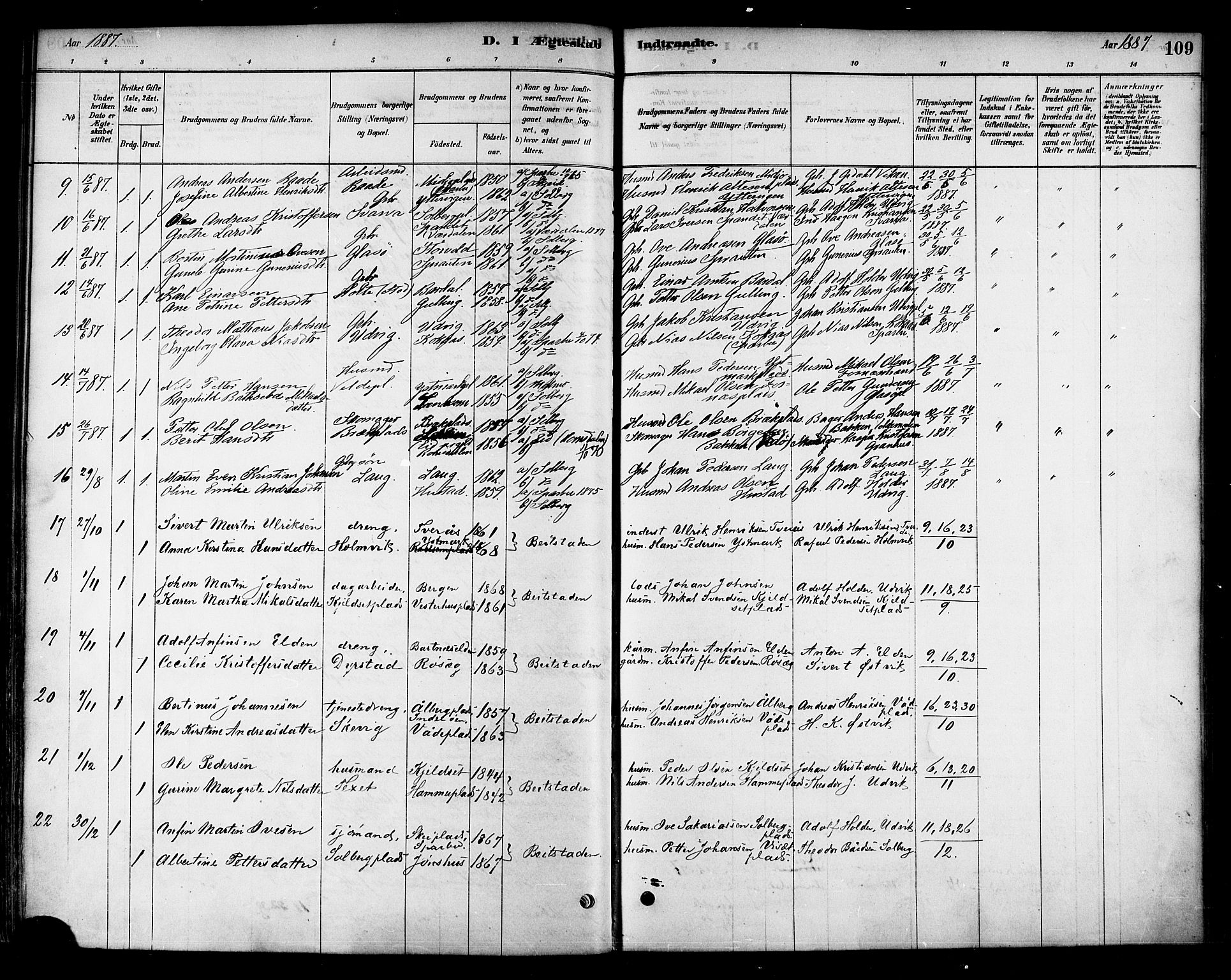 Ministerialprotokoller, klokkerbøker og fødselsregistre - Nord-Trøndelag, AV/SAT-A-1458/741/L0395: Ministerialbok nr. 741A09, 1878-1888, s. 109