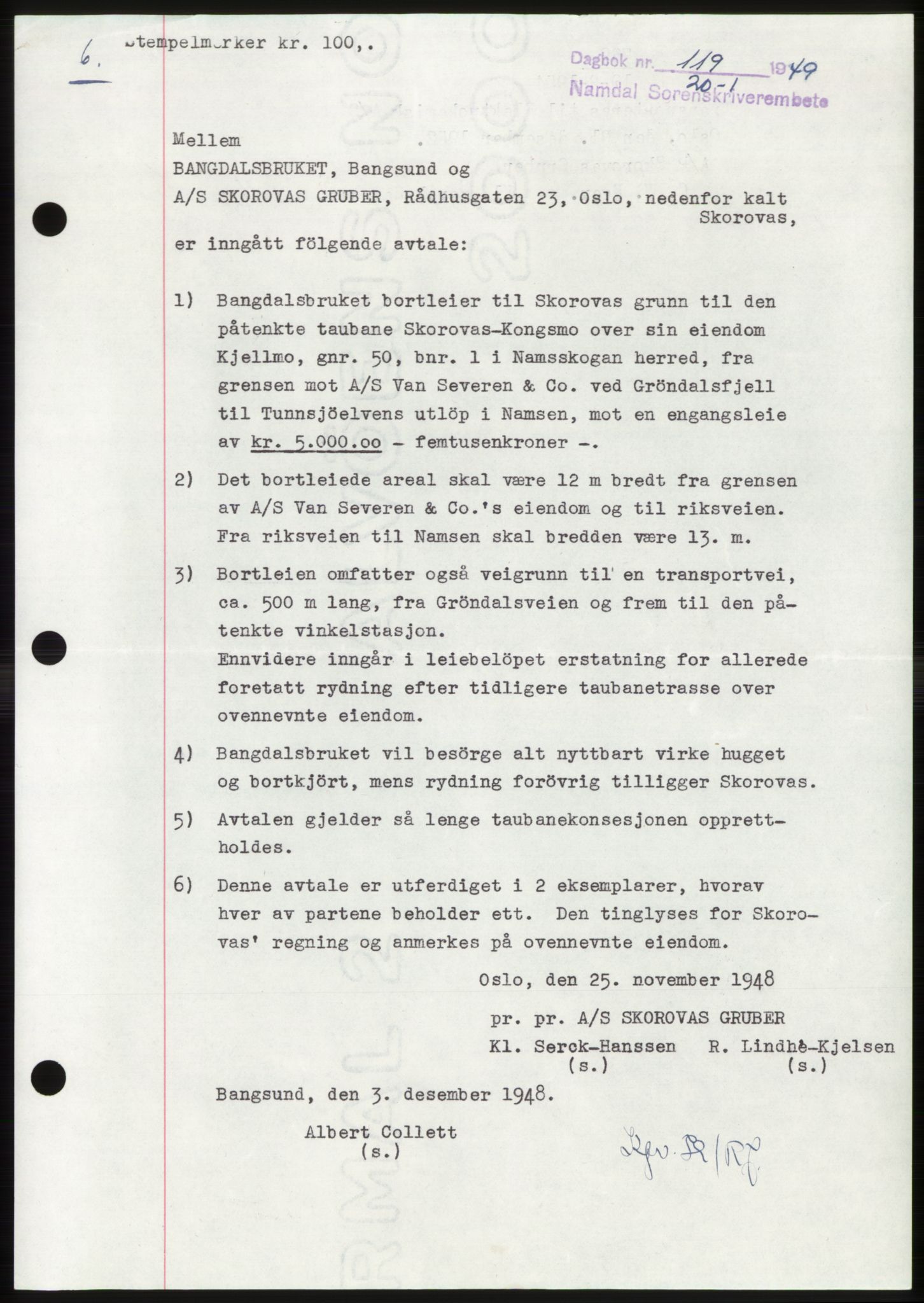 Namdal sorenskriveri, SAT/A-4133/1/2/2C: Pantebok nr. -, 1949-1949, Dagboknr: 119/1949