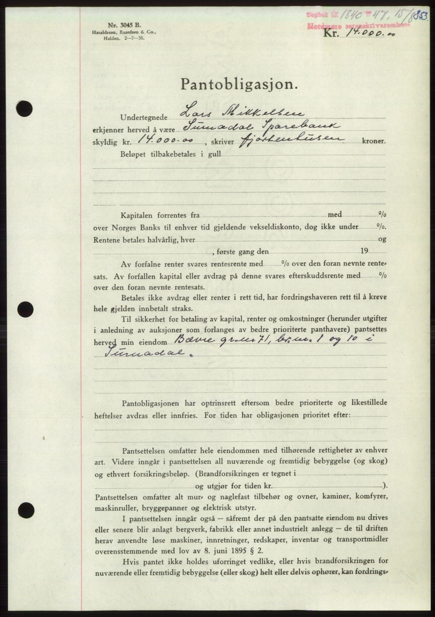 Nordmøre sorenskriveri, AV/SAT-A-4132/1/2/2Ca: Pantebok nr. B96, 1947-1947, Dagboknr: 1840/1947