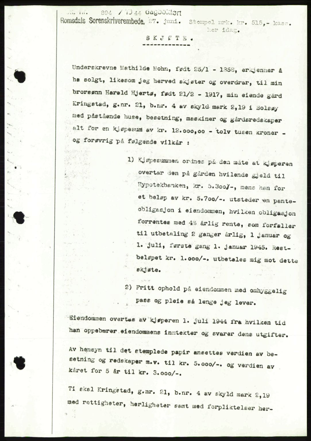 Romsdal sorenskriveri, SAT/A-4149/1/2/2C: Pantebok nr. A17, 1944-1945, Dagboknr: 569/1945