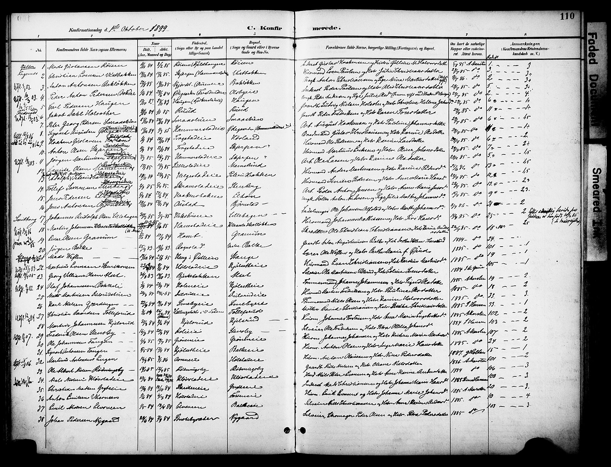 Østre Toten prestekontor, AV/SAH-PREST-104/H/Ha/Haa/L0009: Ministerialbok nr. 9, 1897-1913, s. 110