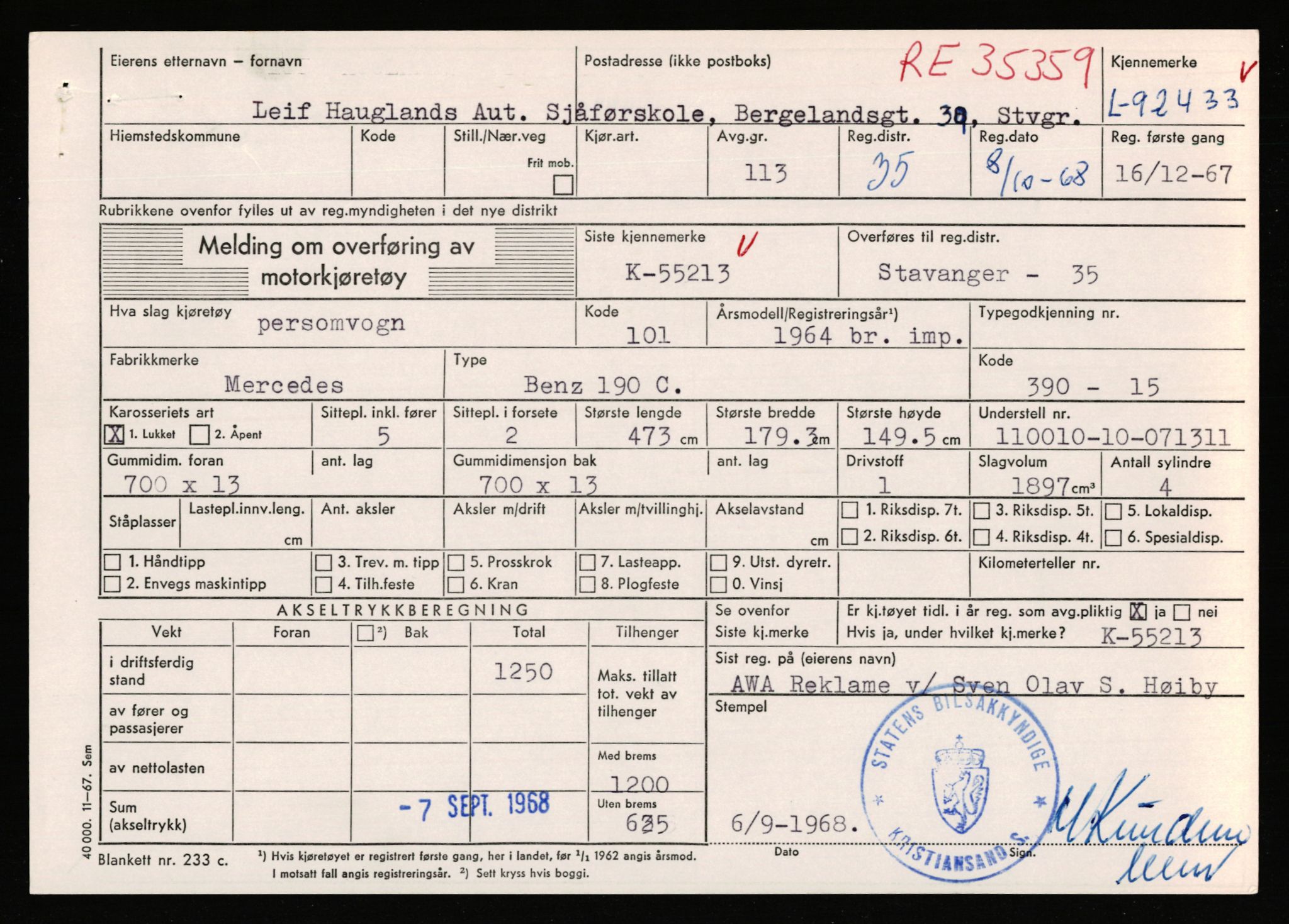 Stavanger trafikkstasjon, AV/SAST-A-101942/0/F/L0075: L-88800 - L-92499, 1930-1971, s. 2365