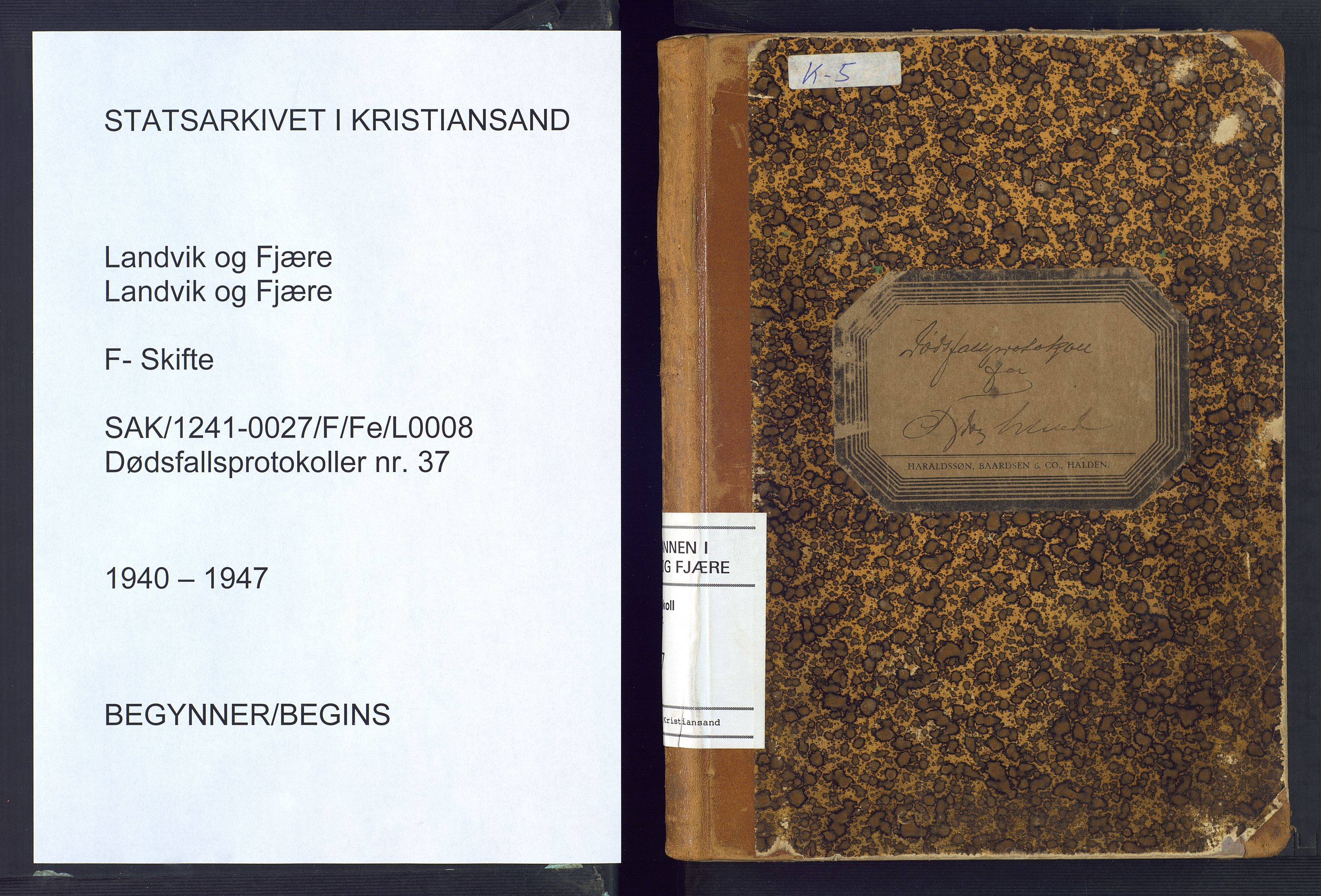 Landvik og Fjære lensmannskontor, AV/SAK-1241-0027/F/Fe/L0008: Anmeldte dødsfall Fjære nr 37, 1940-1947