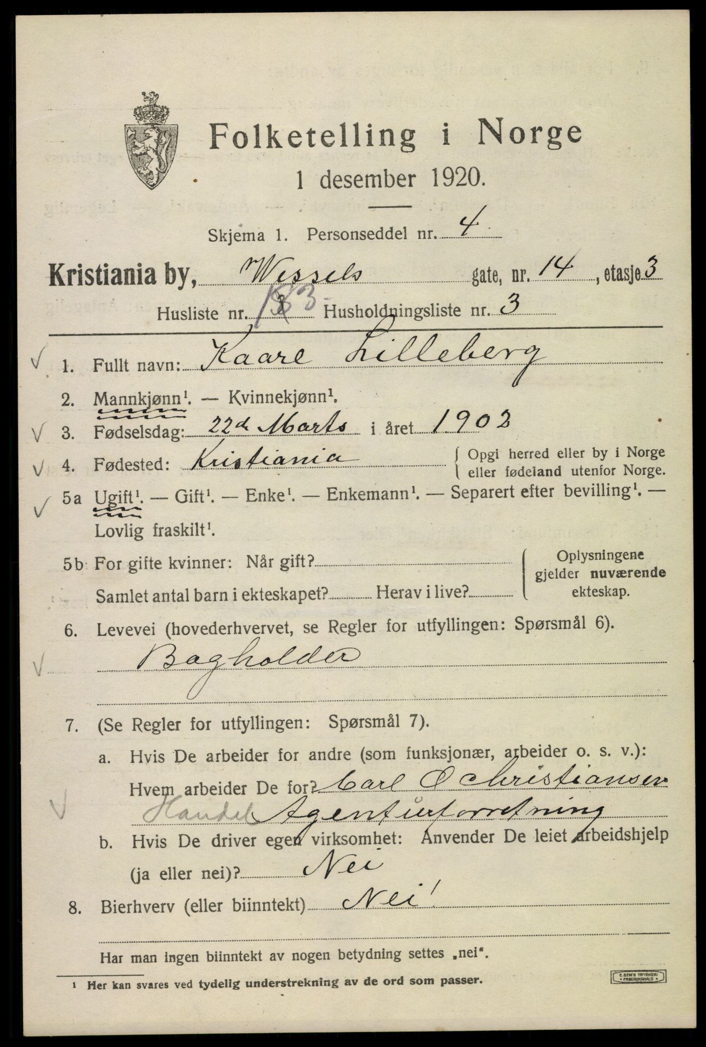SAO, Folketelling 1920 for 0301 Kristiania kjøpstad, 1920, s. 652607