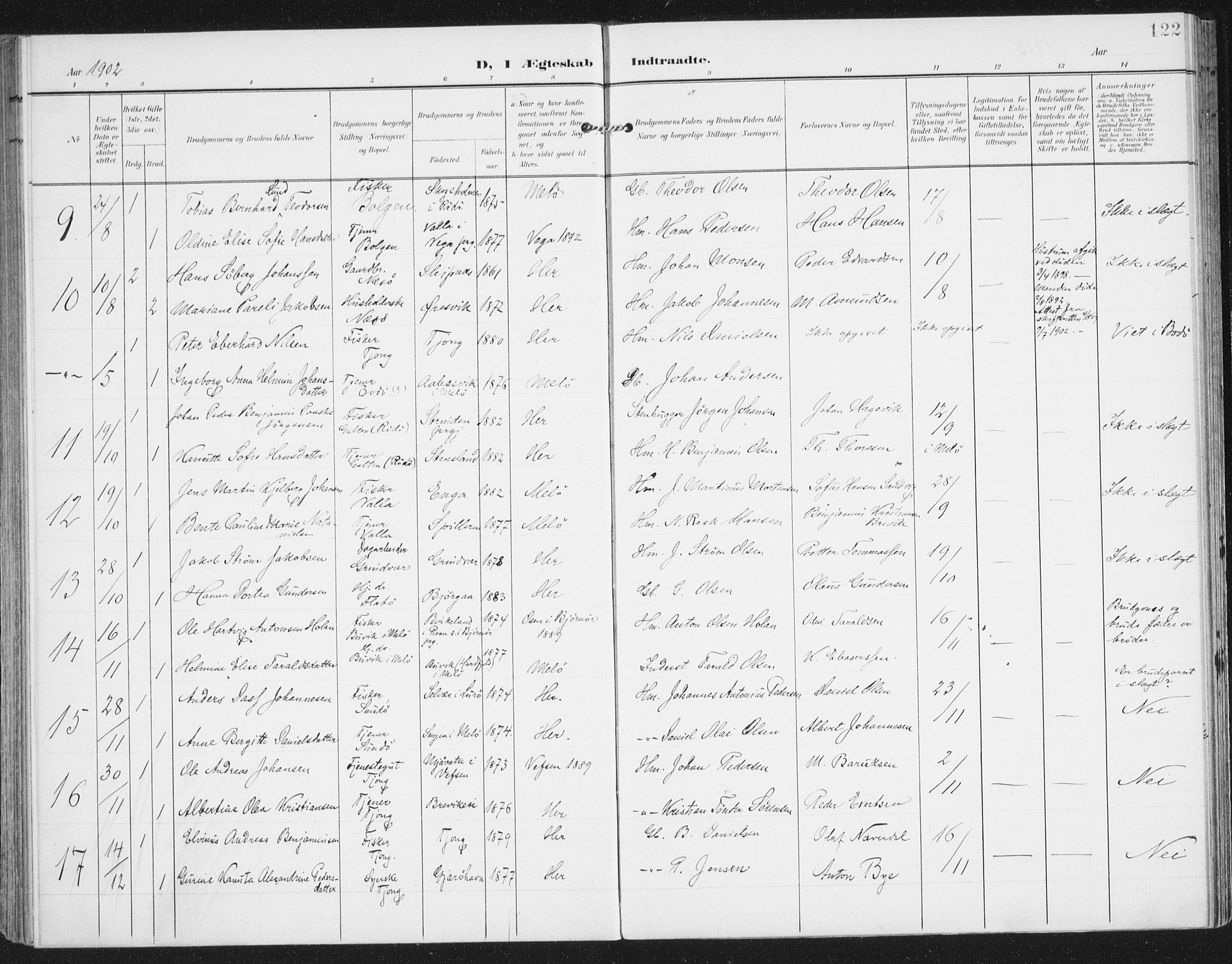 Ministerialprotokoller, klokkerbøker og fødselsregistre - Nordland, SAT/A-1459/841/L0612: Ministerialbok nr. 841A15, 1902-1910, s. 122