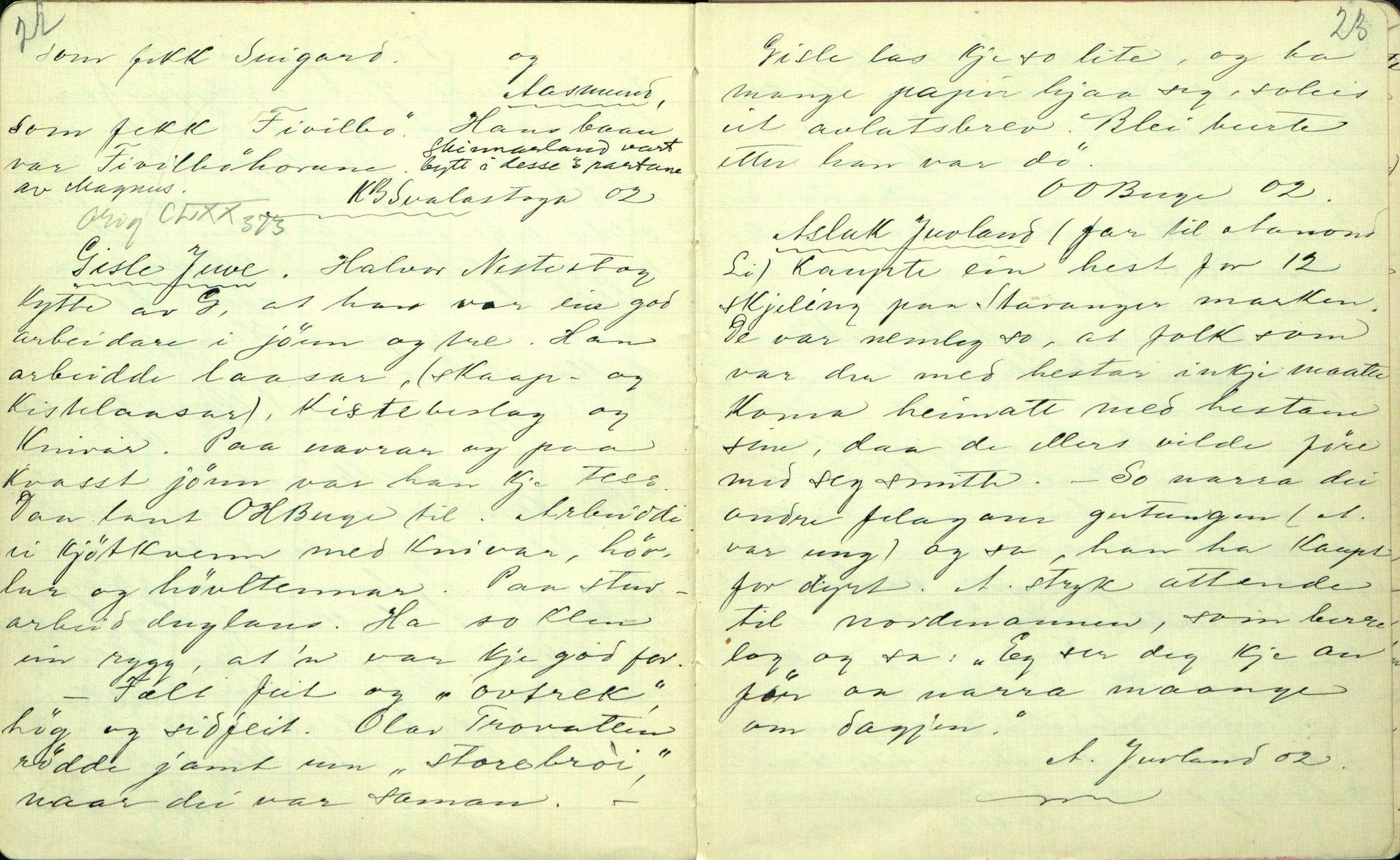 Rikard Berge, TEMU/TGM-A-1003/F/L0001/0025: 001-030 Innholdslister / 21. Biografi, ættesogur, 1902-1903, s. 22-23