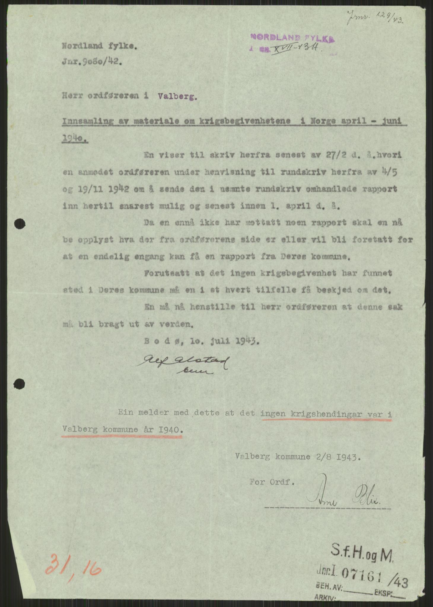 Forsvaret, Forsvarets krigshistoriske avdeling, AV/RA-RAFA-2017/Y/Ya/L0017: II-C-11-31 - Fylkesmenn.  Rapporter om krigsbegivenhetene 1940., 1940, s. 353
