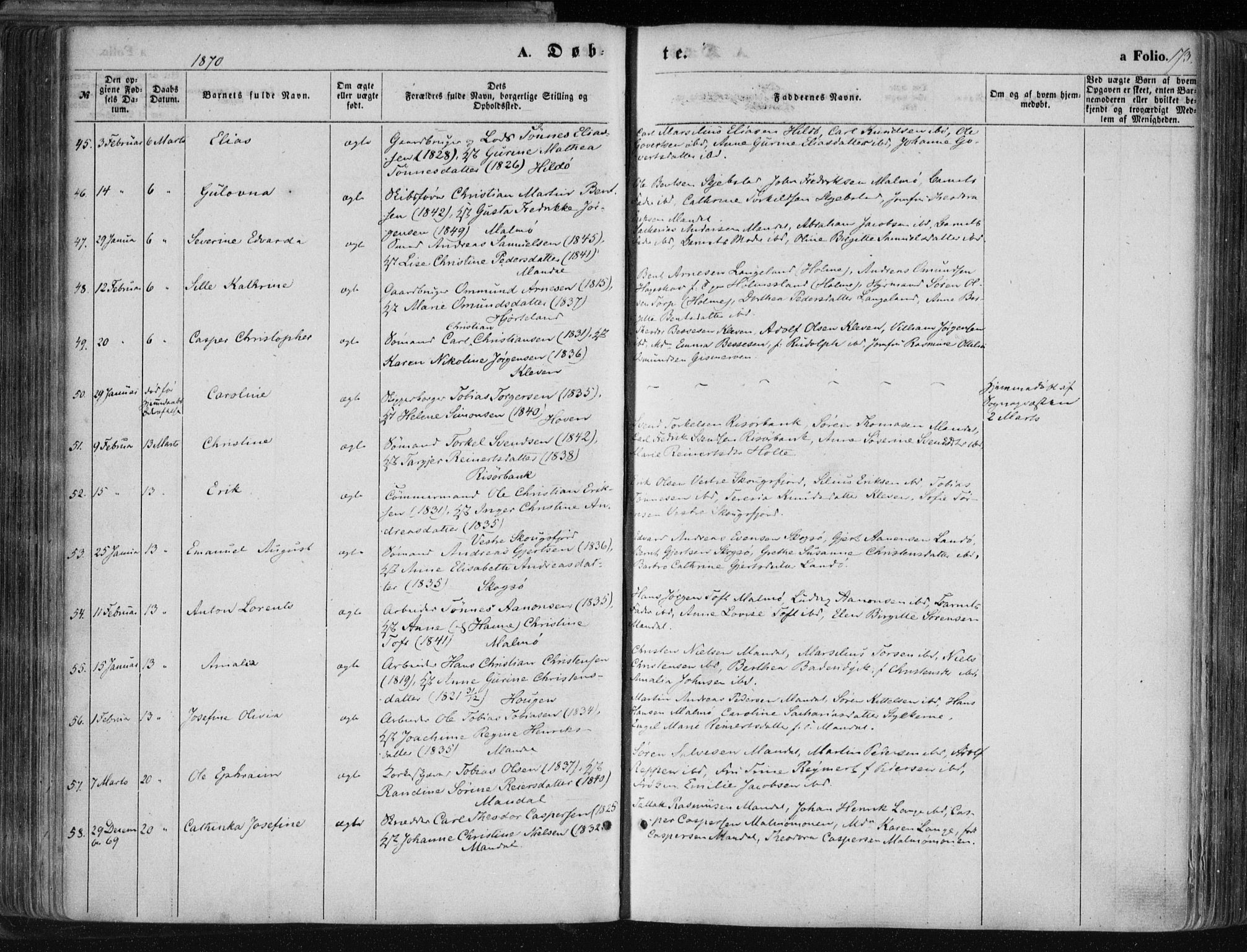 Mandal sokneprestkontor, AV/SAK-1111-0030/F/Fa/Faa/L0014: Ministerialbok nr. A 14, 1859-1872, s. 173